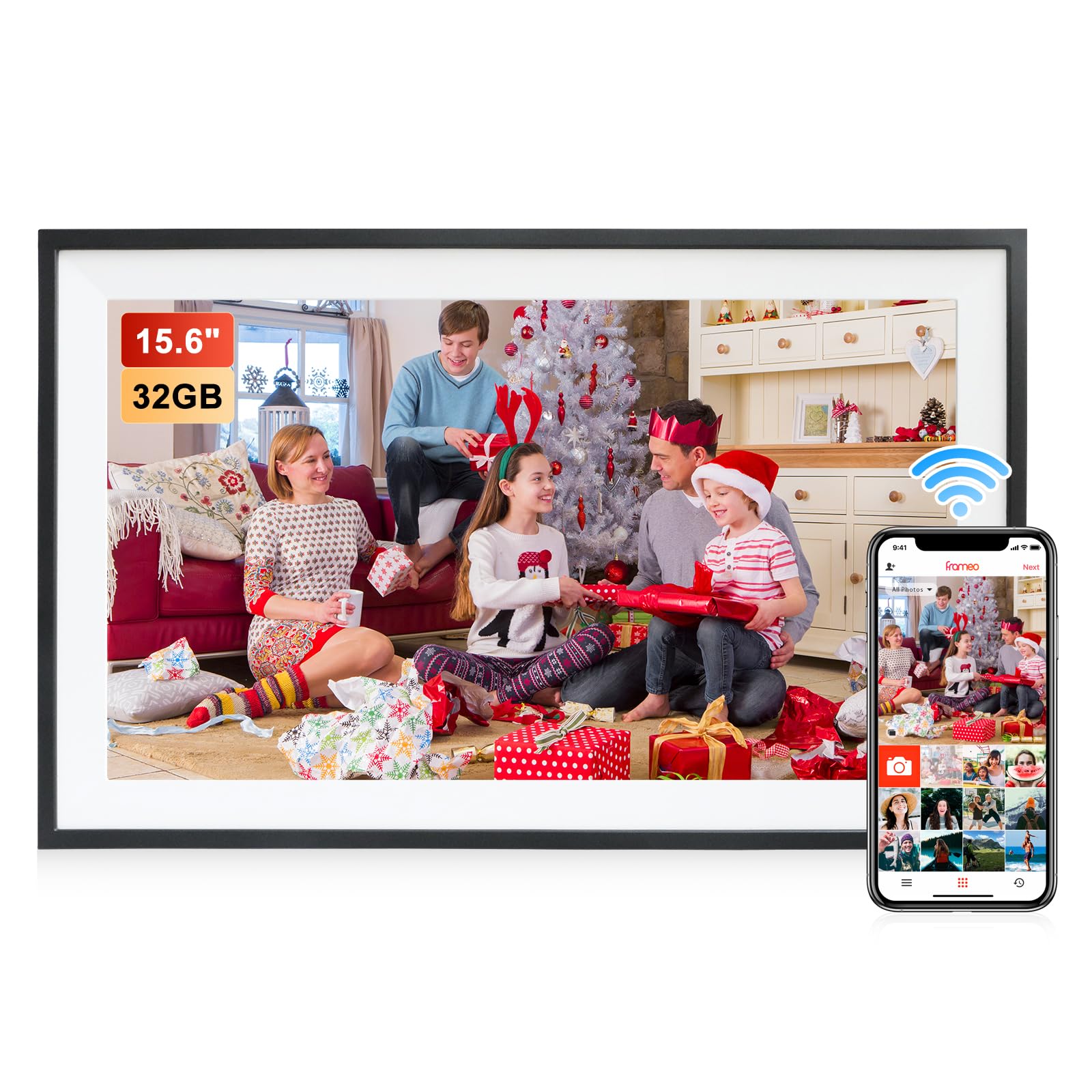 📸🖼️ Frameo Digitaler Bilderrahmen 15,6 Zoll WLAN, 1920x1080 FHD IPS Touchscreen Smart Fotorahmen Angebot bei HelloDeals