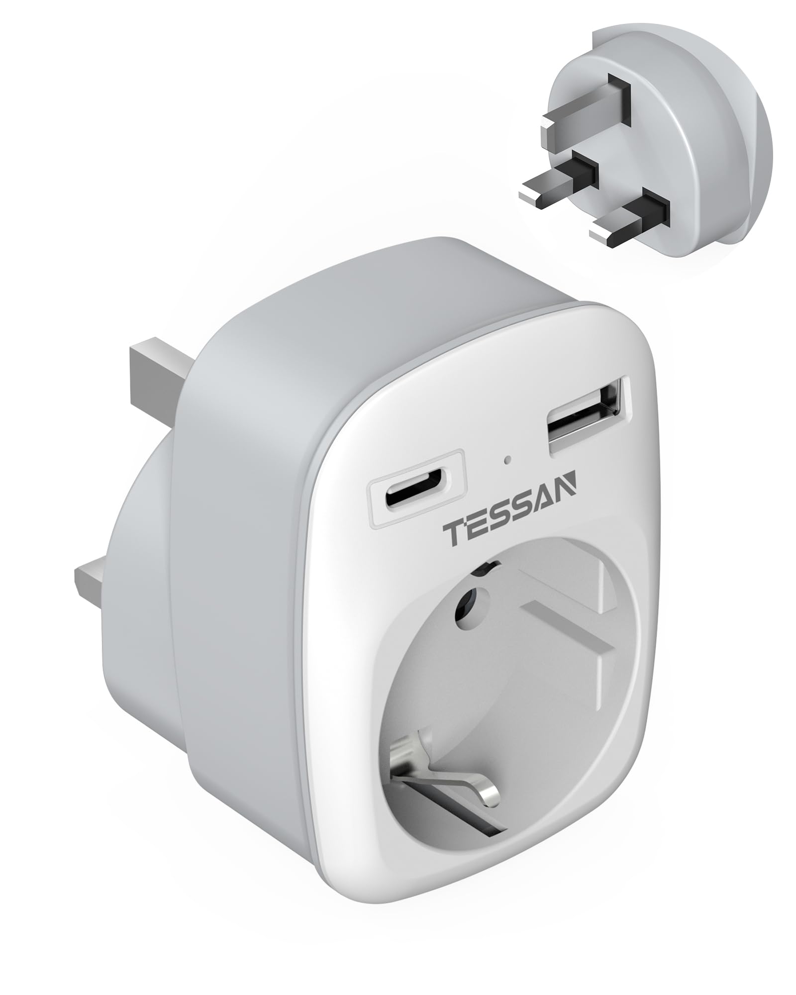 🔌🔋 TESSAN Adapter England Deutschland Stecker 3 in 1 mit USB C und USB A 🌍🔌 Angebot bei HelloDeals