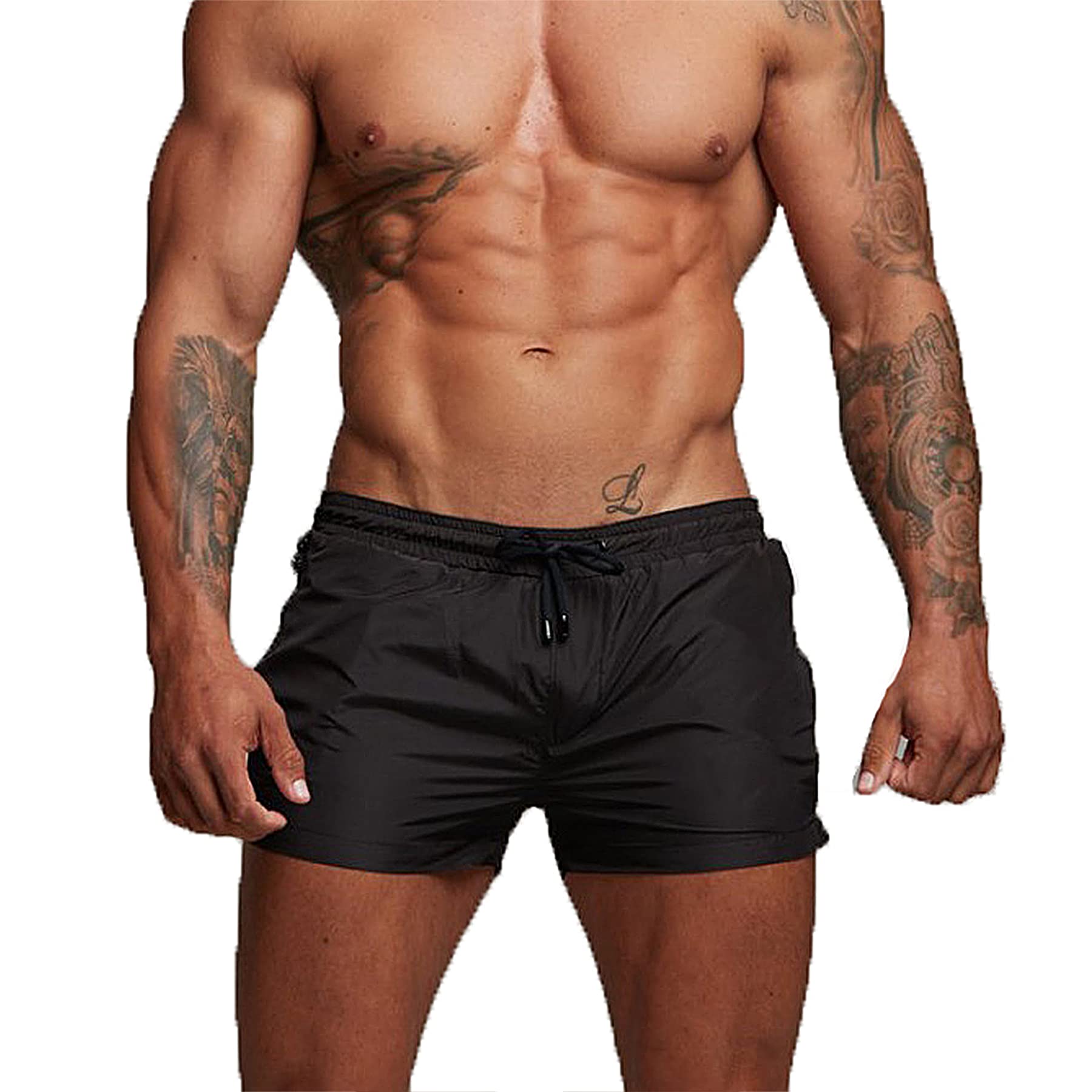 🩳 Herren Badehose Schnelltrocknend mit Reißverschlusstaschen - Schwarz Angebot bei HelloDeals