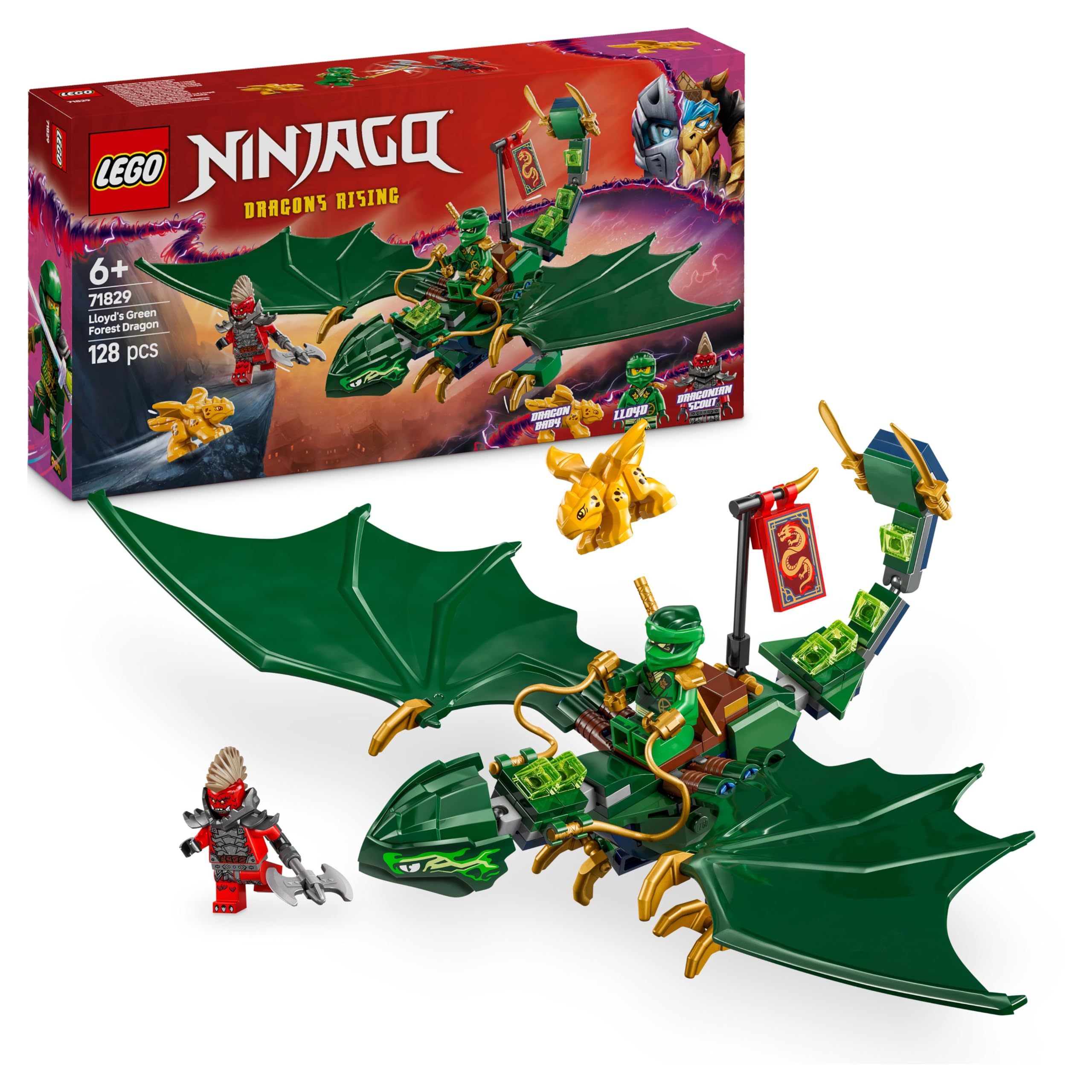 LEGO NINJAGO Lloyds grüner Walddrache 🐉 - Spielzeug Drache mit 2 Minifiguren - Drachenfigur mit beweglichem Schwanz, Hals, Beine & Flügel Angebot bei HelloDeals