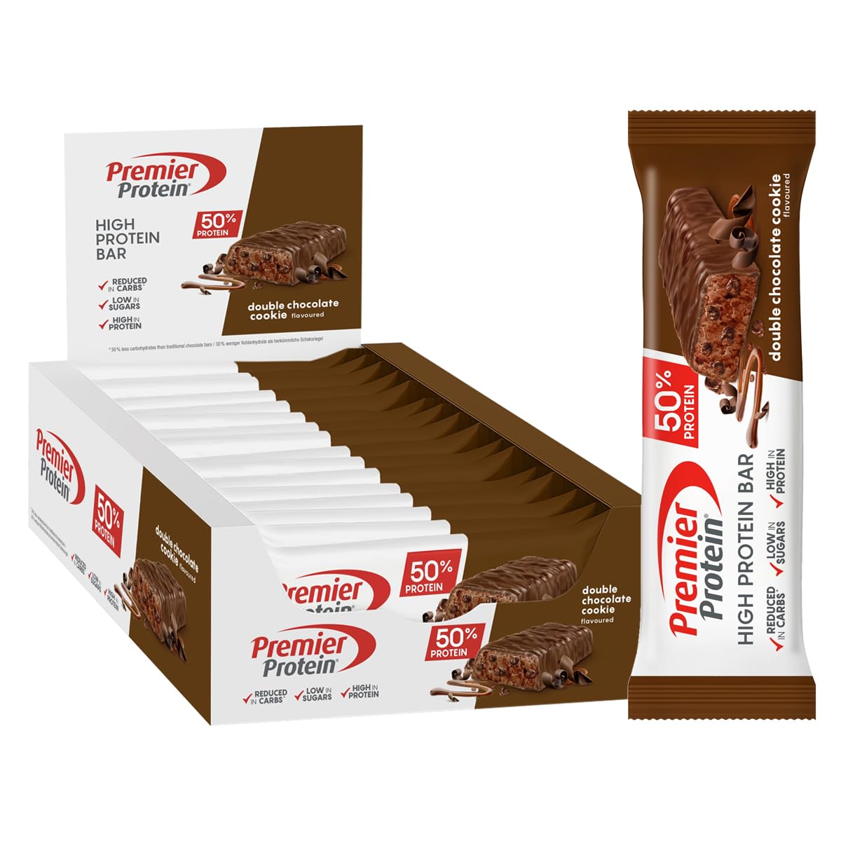 Premier Protein - High Protein Bar 50% - Double Chocolate Cookie - 16x40g 🍫🍪 Angebot bei HelloDeals