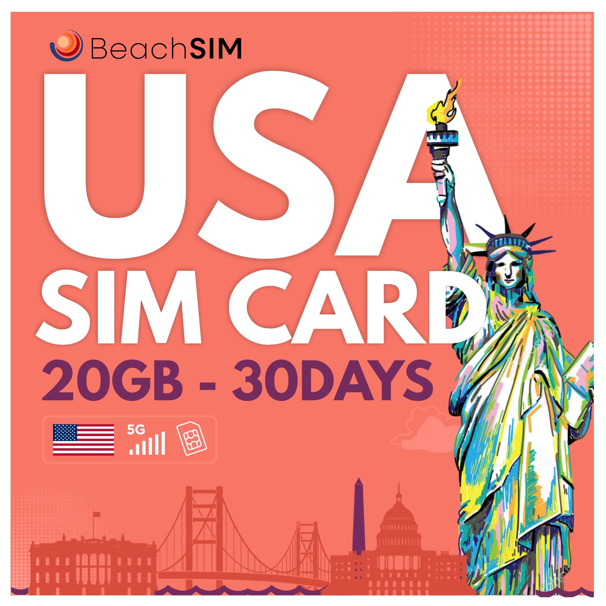 🏖️ BeachSIM USA SIM-Karte 30 Tage. 20GB Daten mit 4G/5G Geschwindigkeit 📱 Angebot bei HelloDeals