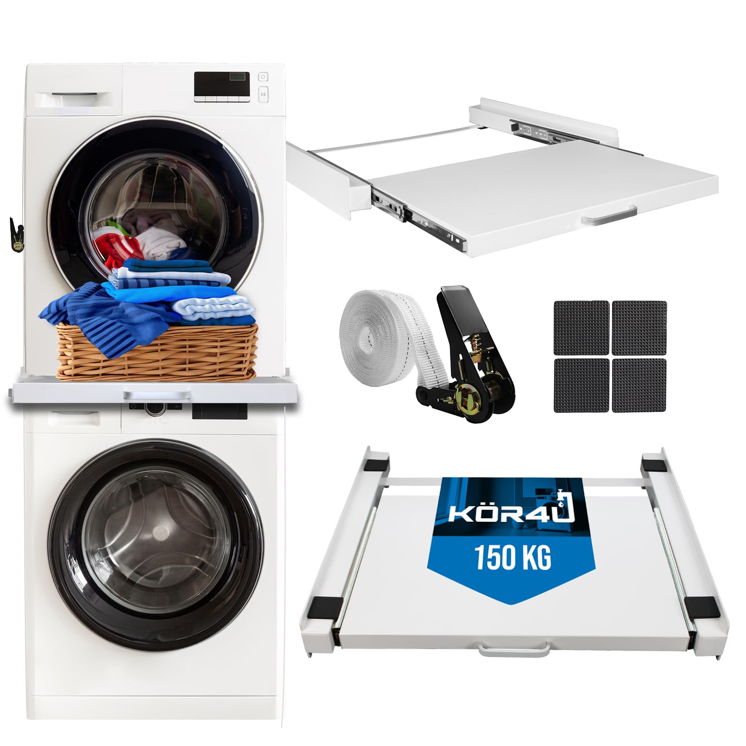 Kör4u Zwischenbaurahmen weiß mit Ausziehplatte für Waschmaschine und Trockner 🌟 Angebot bei HelloDeals