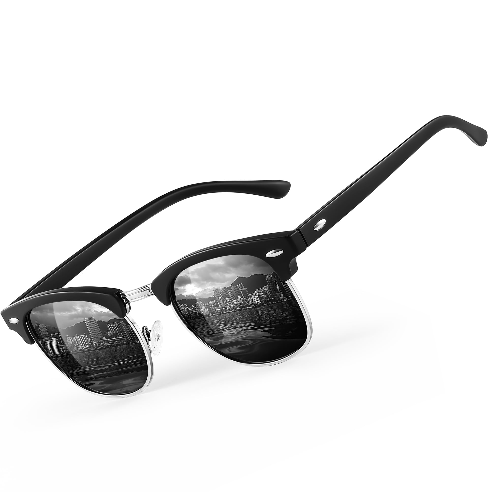 đ¶ïž Glapeame Polarisierte Sonnenbrille Herren Halbrahmen Sonnenbrillen Damen Sunglasses Men Women Sonnenbrille Schwarz UV400 Schutz Retro fĂŒr Outdoor Camping Reise 1-sand Schwarz-silber Angebot bei HelloDeals