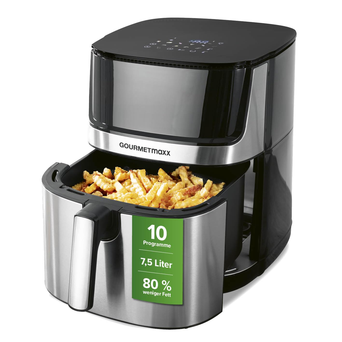 🔥 Super Deal! GOURMETmaxx 4in1-digitale Heißluftfritteuse 🍟 | Leistungsstarker Airfryer 2200 W | Fettarmes + energiesparendes Frittieren mit Touchdisplay & Timerfunktion - 7,5l Angebot bei HelloDeals