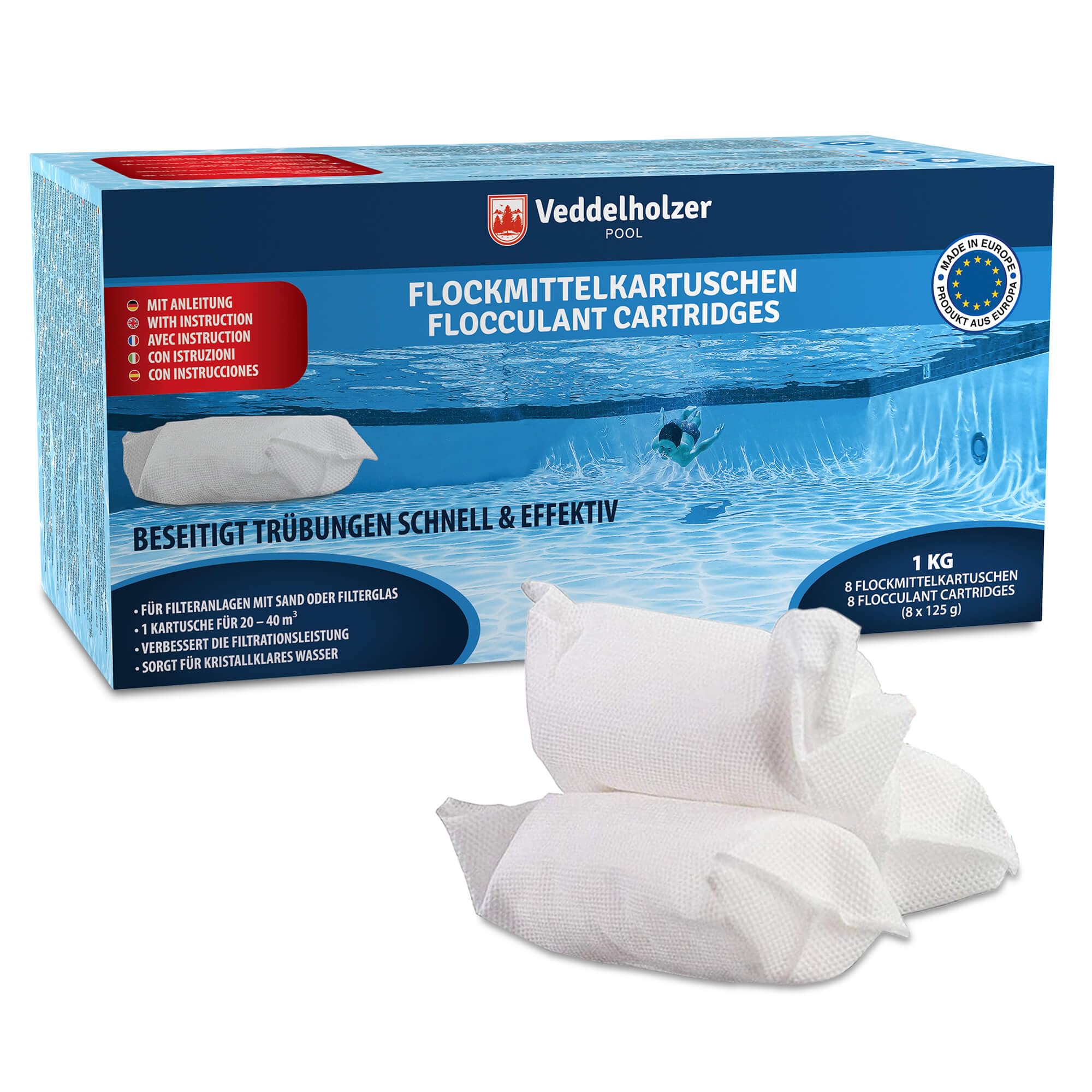 Veddelholzer 1 kg Flockmittel Pool Kartuschen 8 x 125g Angebot bei HelloDeals