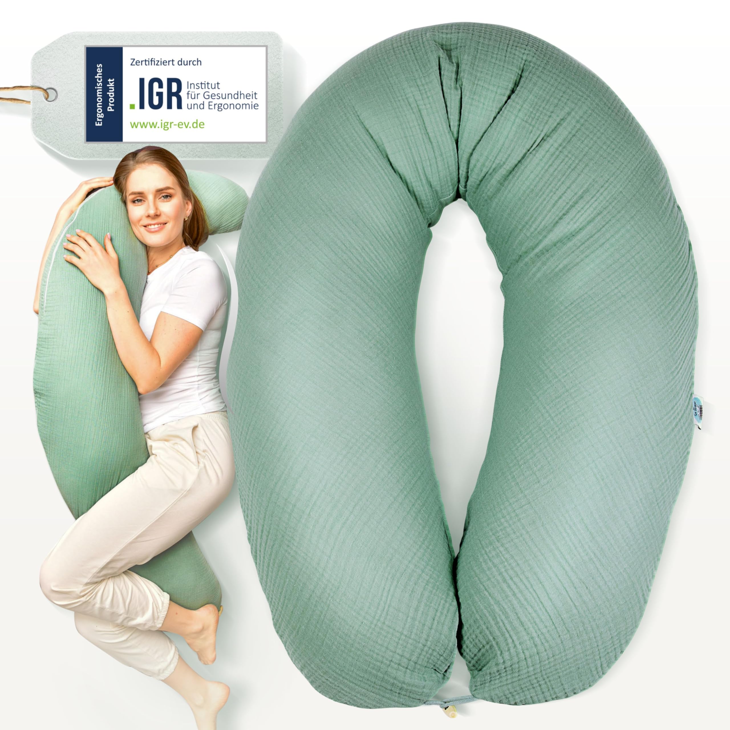👶 Sei Design XXL Stillkissen 190x30 mit Musselin-Bezug - Schwangerschaftskissen Seitenschläferkissen Komfortkissen Angebot bei HelloDeals