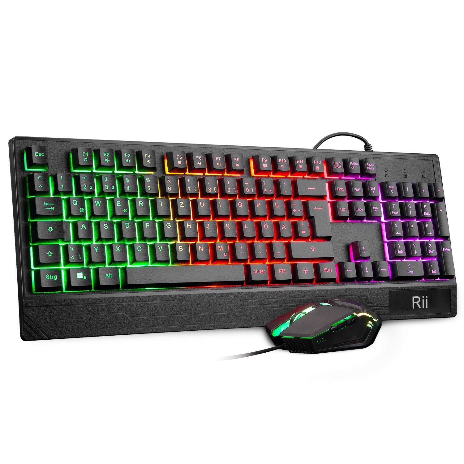 Rii Gaming Tastatur und Maus Set mit RGB Hintergrundbeleuchtung und Regenbogen Farben 🌈 Angebot bei HelloDeals