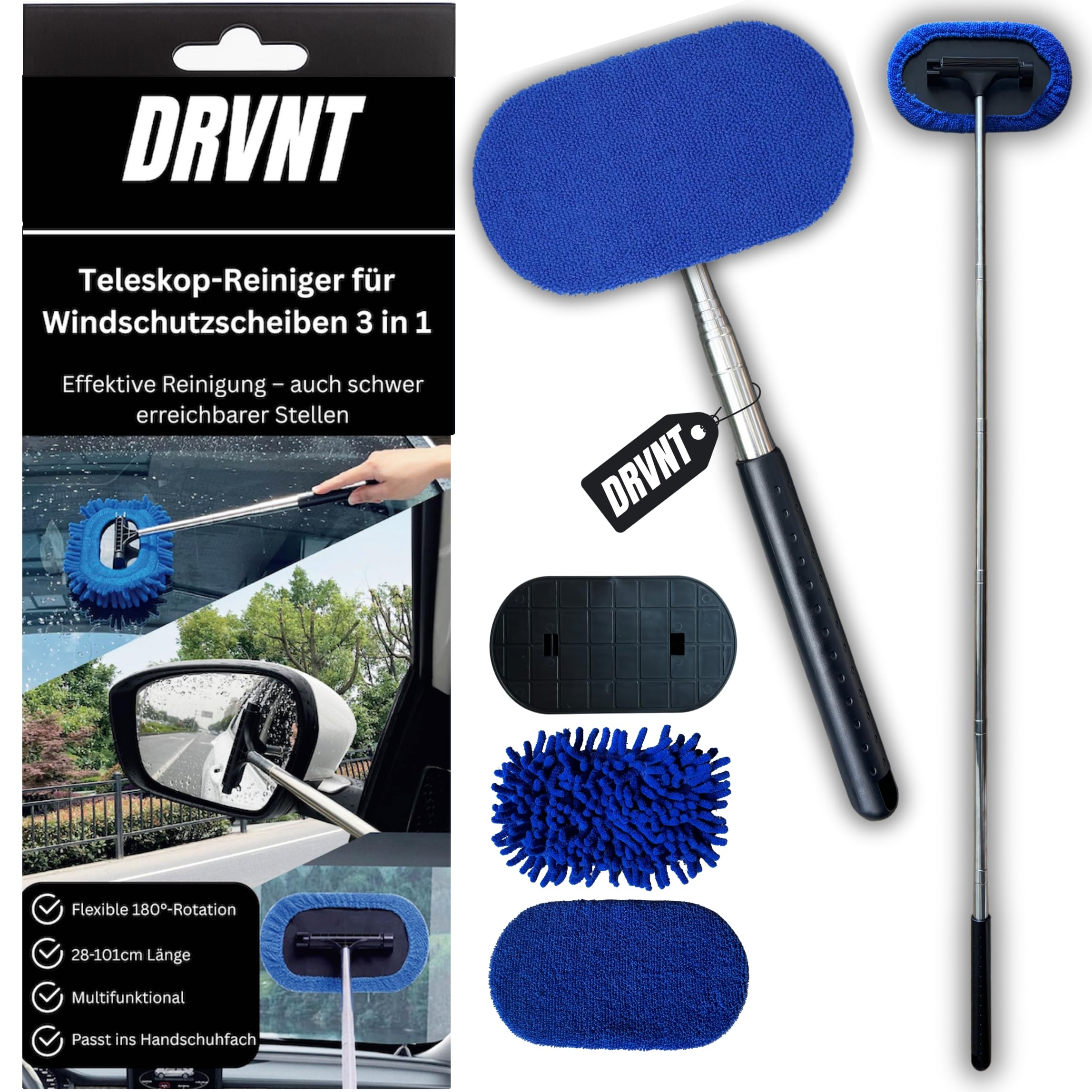 DRVNT Windschutzscheiben Teleskop Reiniger Auto Innen & Außen 3 in 1 🌀🚗 Angebot bei HelloDeals