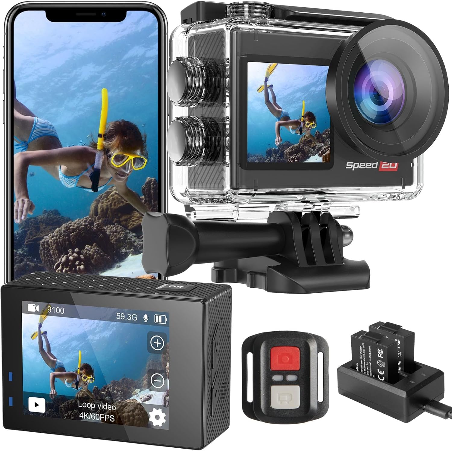 📸🌊🔋 Hiicam Speed 20 Action Cam 4K60FPS 40MP WiFi Unterwasserkamera 40M Wasserdicht Ultra HD Touchscreen Actioncam 170° Ultra-Weitwinkel Angebot bei HelloDeals