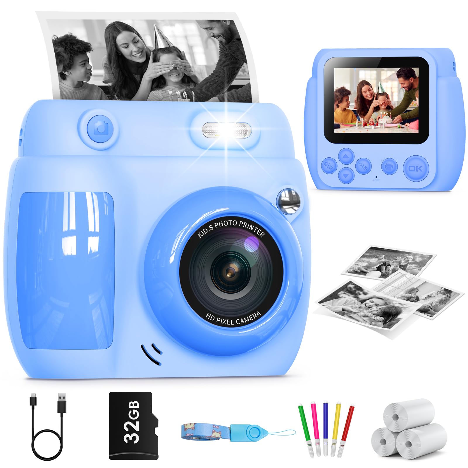 📸 Gofunly Sofortbildkamera Kinder, 2,4 Zoll Bildschirm Kinderkamera Sofortbildkamera mit 32GB Karte & Druckpapier, 1080P HD Kamera Kinder Sofortdruck (Blau) Angebot! Angebot bei HelloDeals