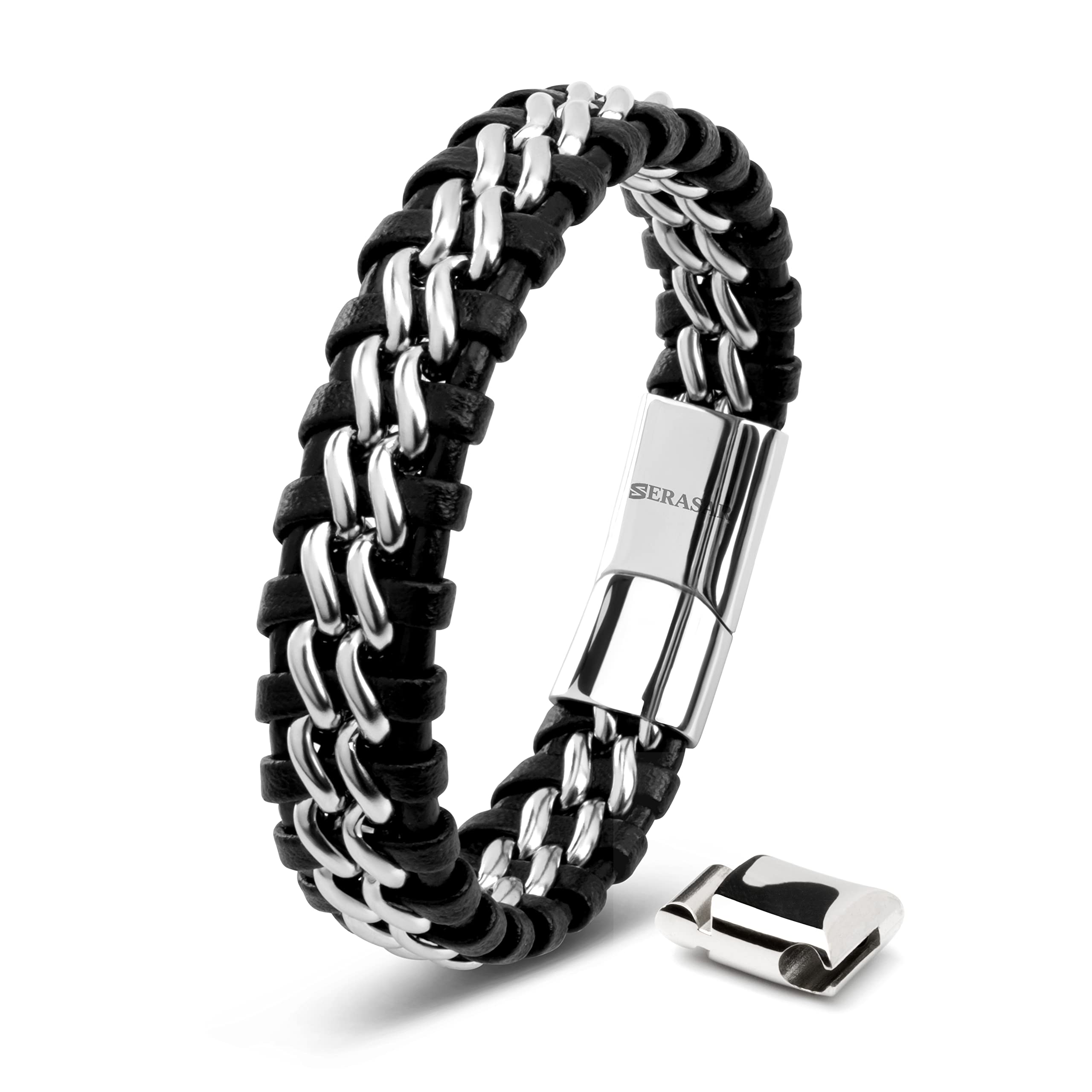 🎁 SERASAR Premium Echtlederarmband für Männer [Steel] in Schwarz | Magnetverschluss aus Edelstahl in Schwarz, Silber & Gold | Inklusive Schmuckschachtel 🎁 Angebot bei HelloDeals