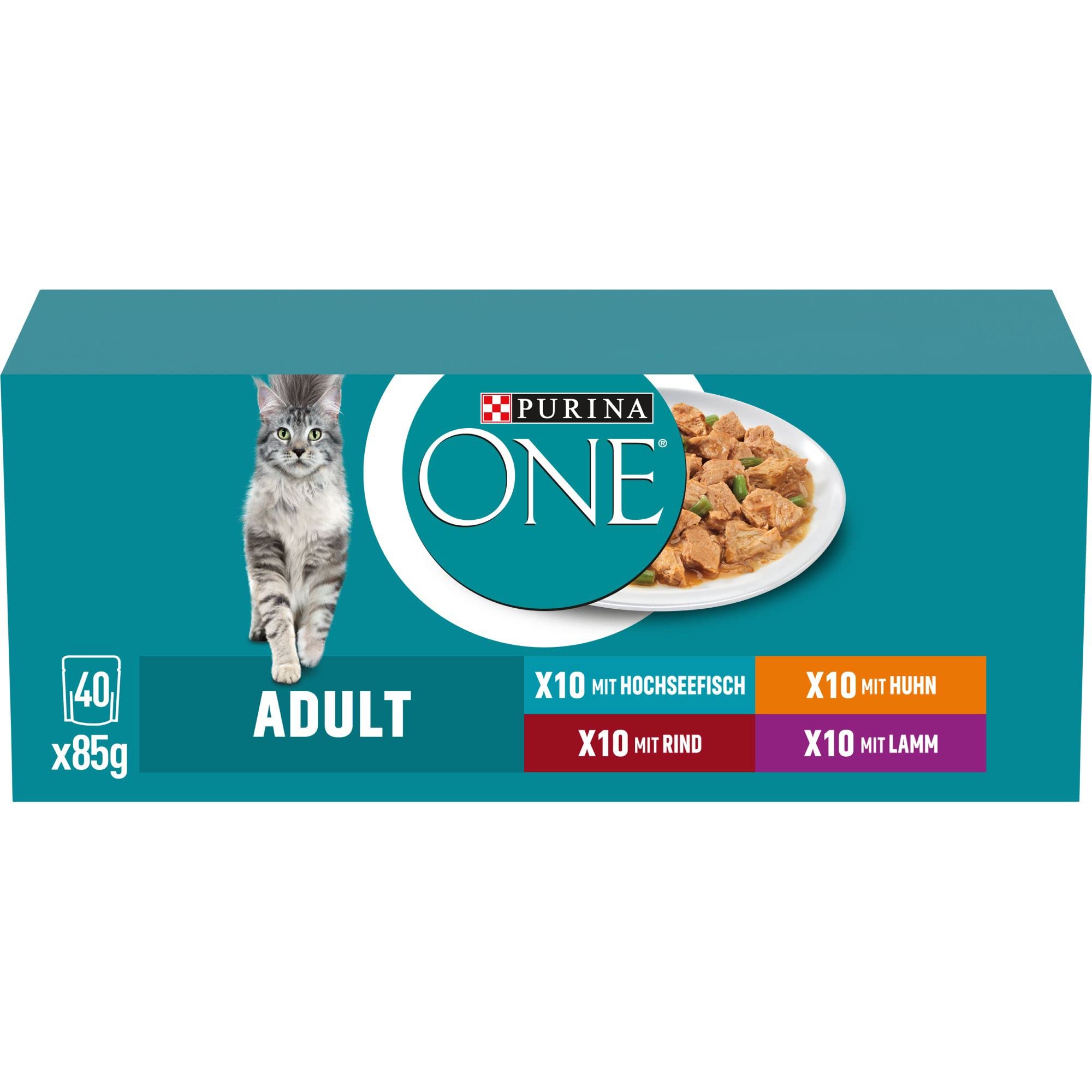 😻🐟🥩 PURINA ONE Adult Katzenfutter Nass 40er Pack - 3.4 kg - Sorten-Mix 🥕🍗😺 Angebot bei HelloDeals