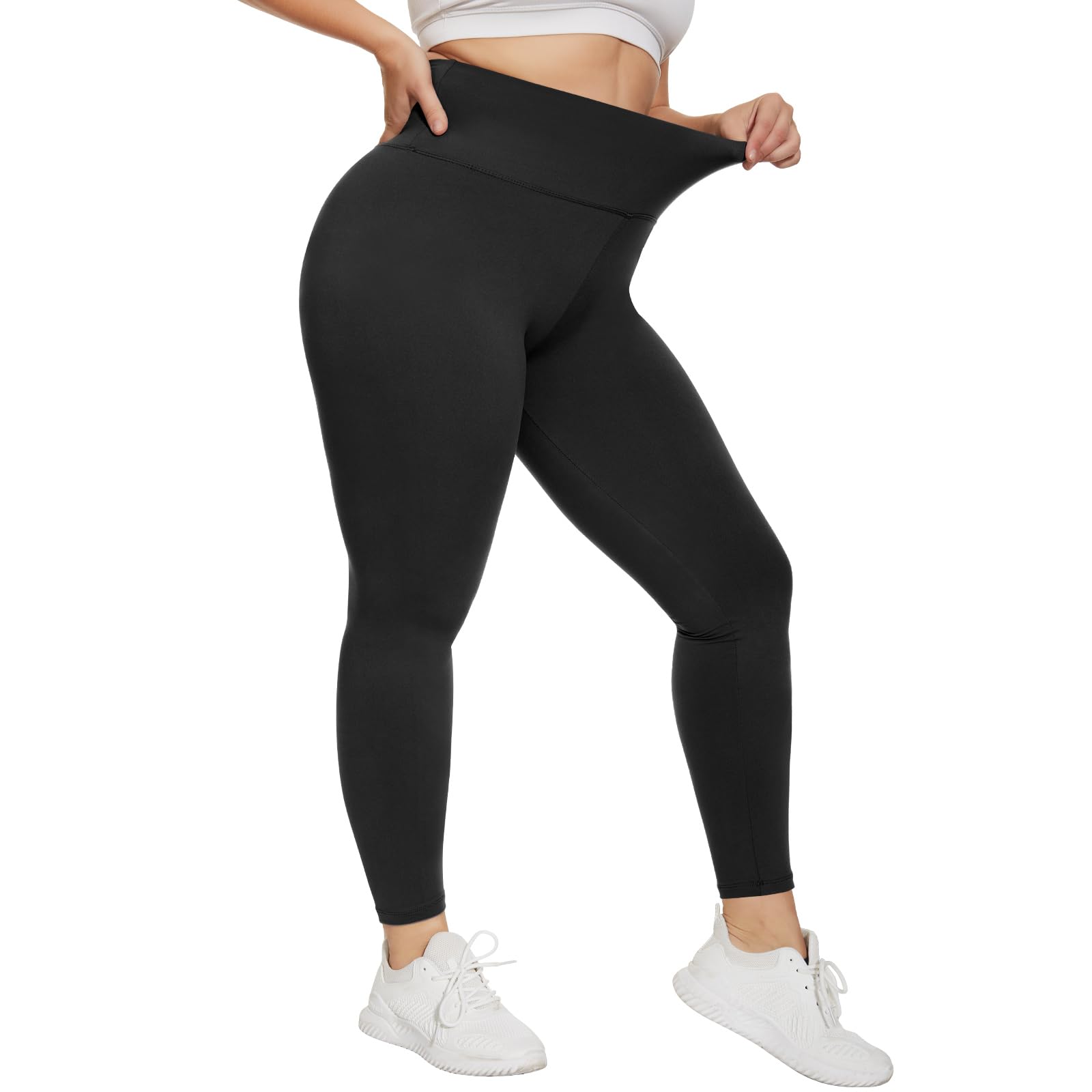 HIPOWER Leggings Damen High Waist Leggins Große Größen Blickdicht Schwarz Sportleggins Lang Bauchweg Plus Size Sporthose Elastische Yoga Pants Laufhose 3XL Schwarz 👖🏋️♀️ Angebot bei HelloDeals