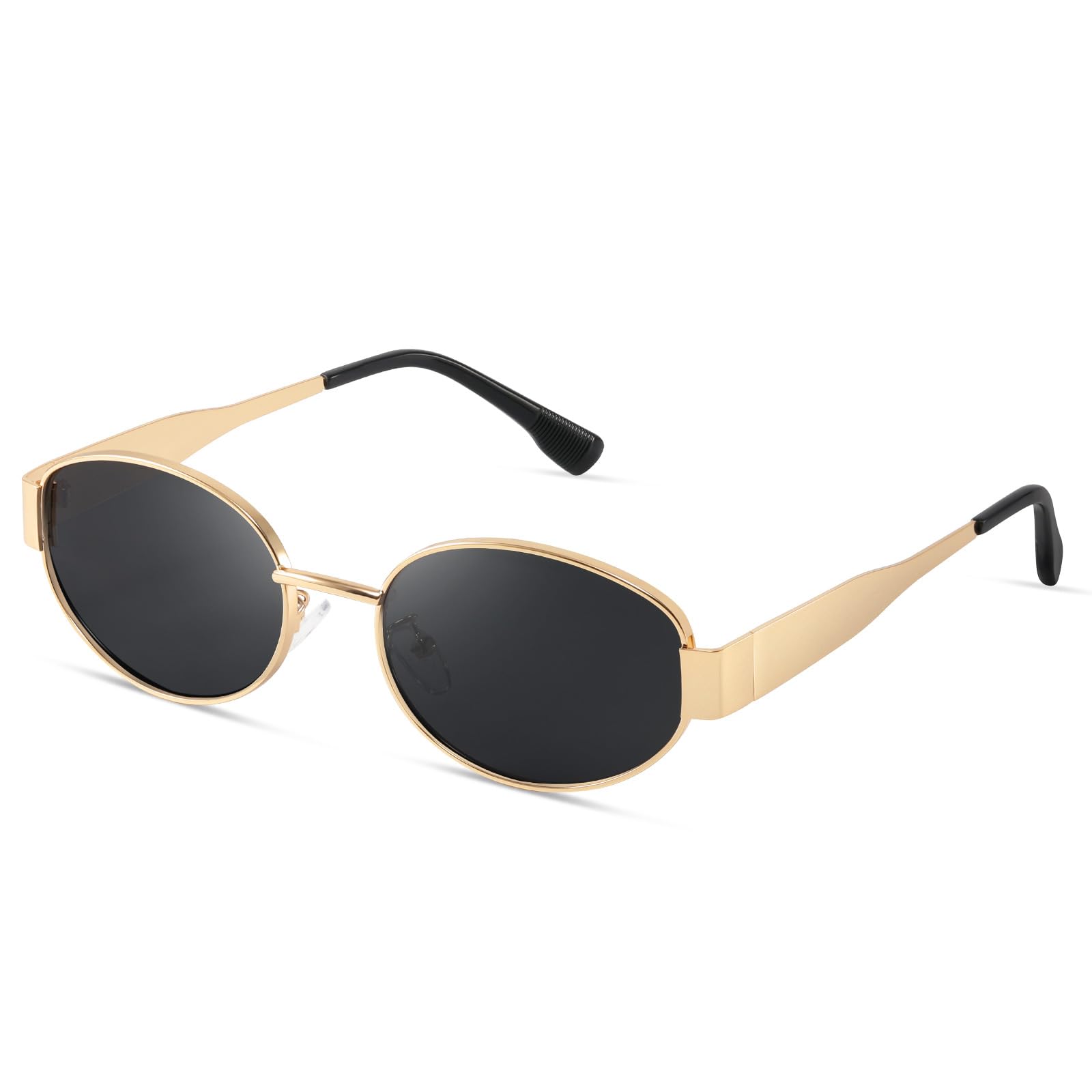 Kunchu Sonnenbrille Damen Polarisiert Unisex Herren Gold Metal Retro Oval Trendy Sonnenbrillen Vintage UV400 Classic Ultraleicht Schutz Angebot bei HelloDeals