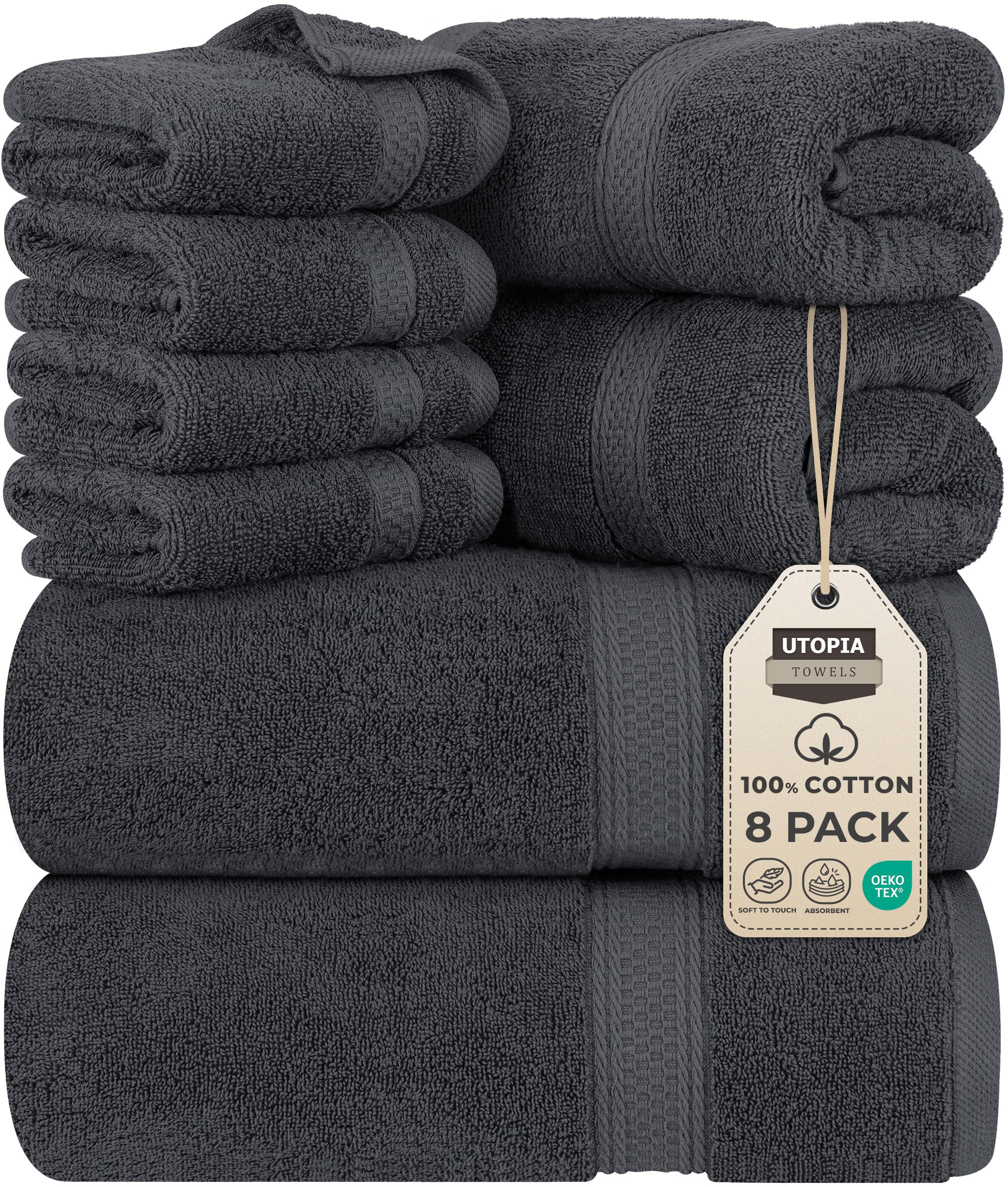🛁 Utopia Handtücher Set - 8-teilig mit Baumwolle & Aufhänger 🚿 Angebot bei HelloDeals