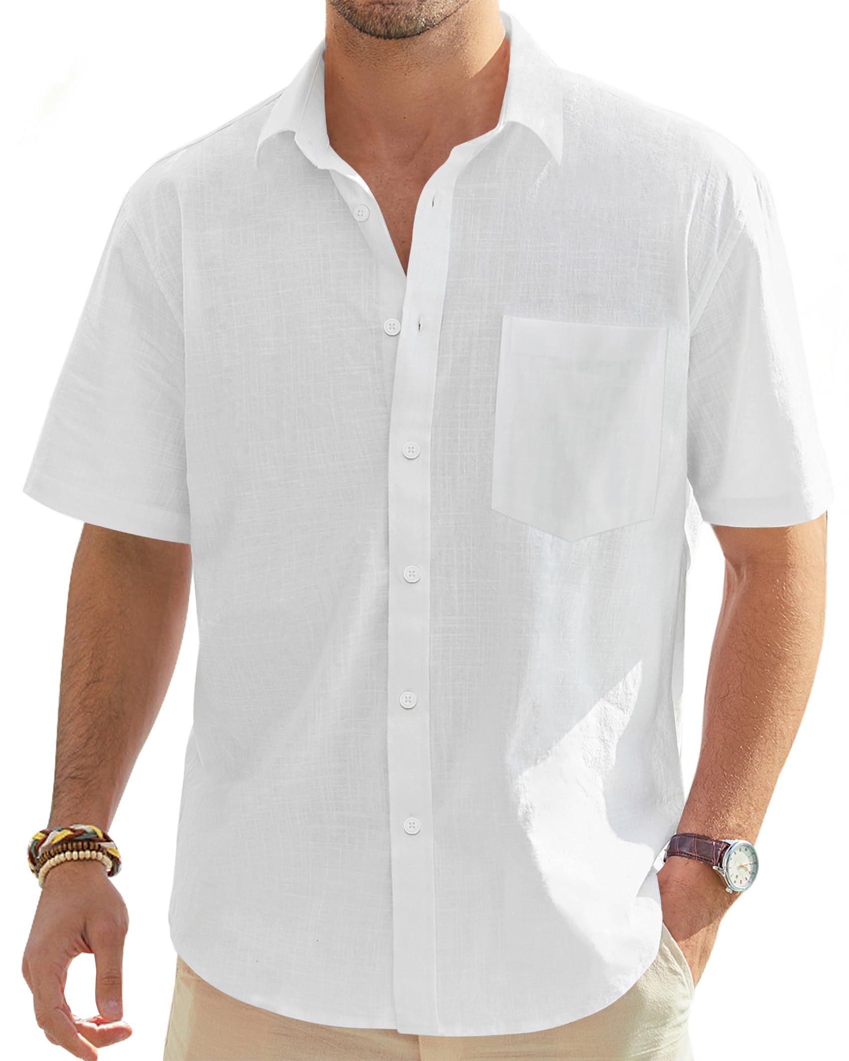 đ J.VER Leinenhemd Herren Hemd Kurzarm đ Sommer Casual Regular Fit Shirt WeiĂ XXL Angebot bei HelloDeals