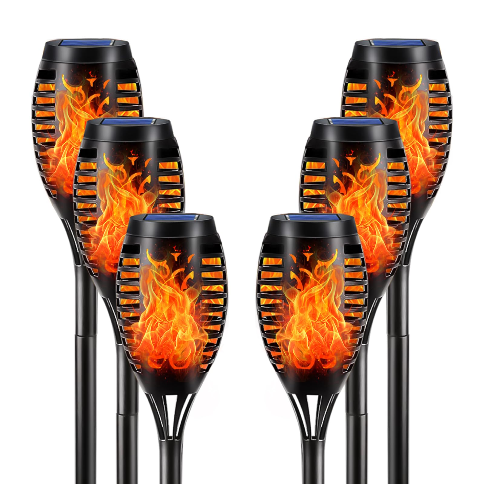 🔥🌞 LQWELL® Solarleuchten Solar Fackellicht für Außen Garten 6 Stück 12 LED Solarlampe 🌞🔥 Angebot bei HelloDeals