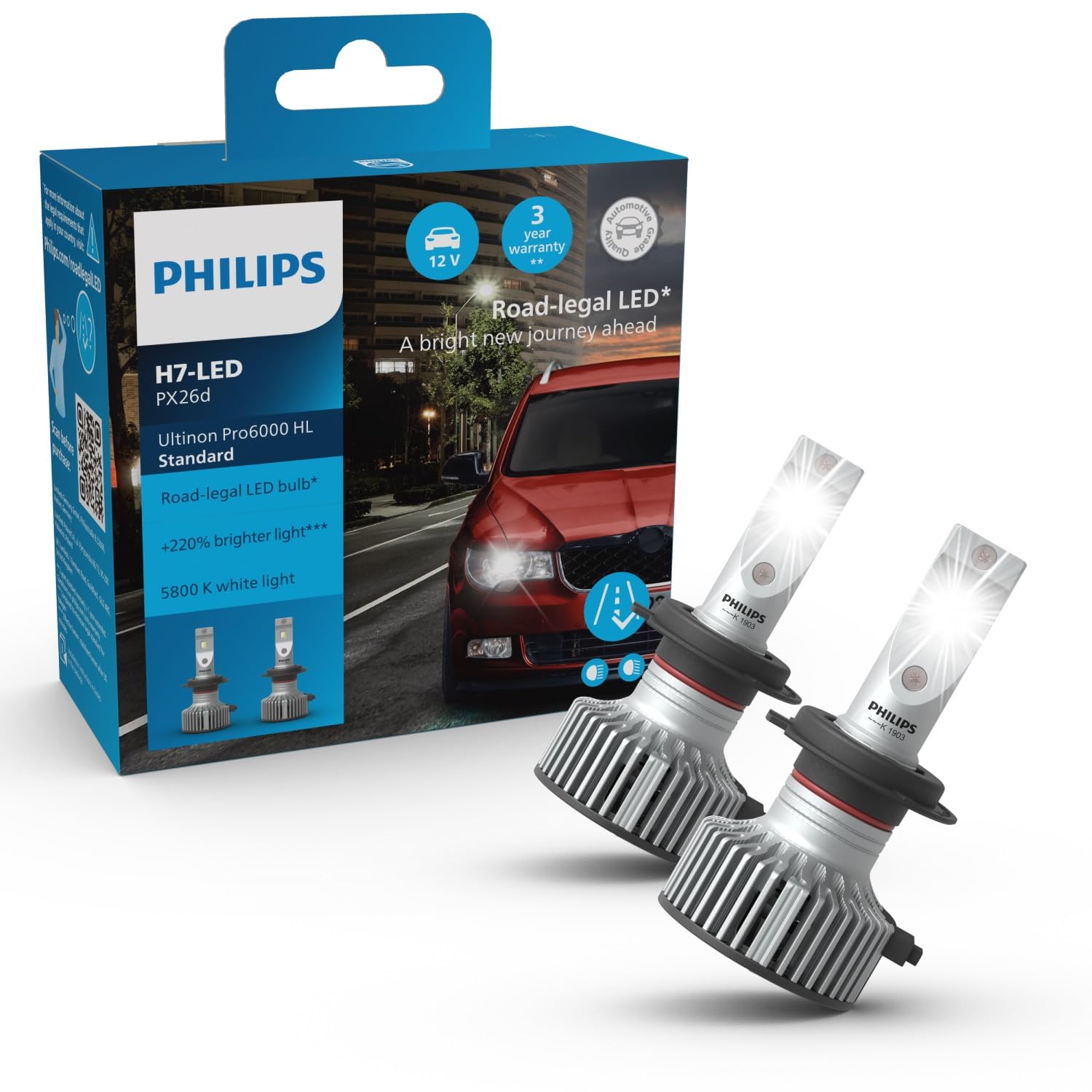 Philips Ultinon Pro6000 Standard H7-LED Scheinwerferlampe mit Straßenzulassung* +220% helleres Licht** ⚡ Angebot bei HelloDeals