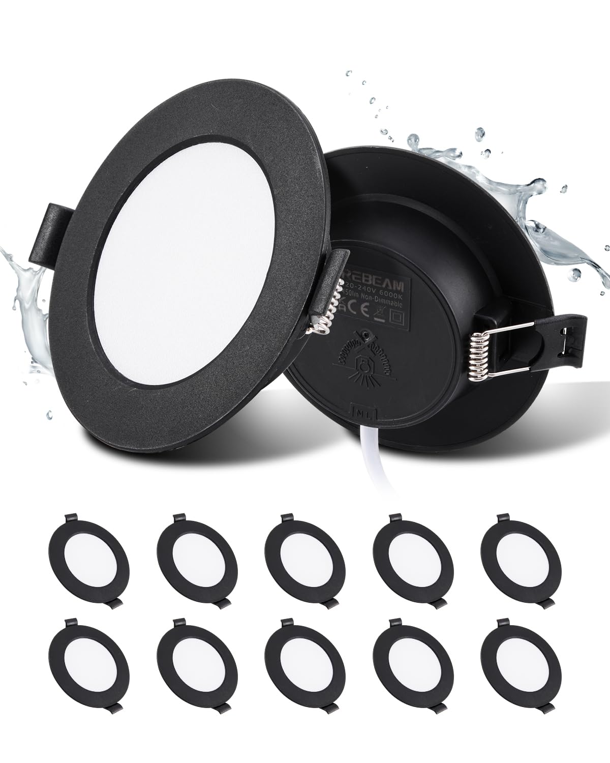 Grebeam LED Spots Schwarz, 5W Deckenspots Schwarz 450LM, Rund Ø75-90mm LED Einbaustrahler 230V, Einbautiefe 25mm, Spots Deckenleuchte 3000K Warmweiß für Badezimmer Schlafzimmer, 10er Set Angebot bei HelloDeals