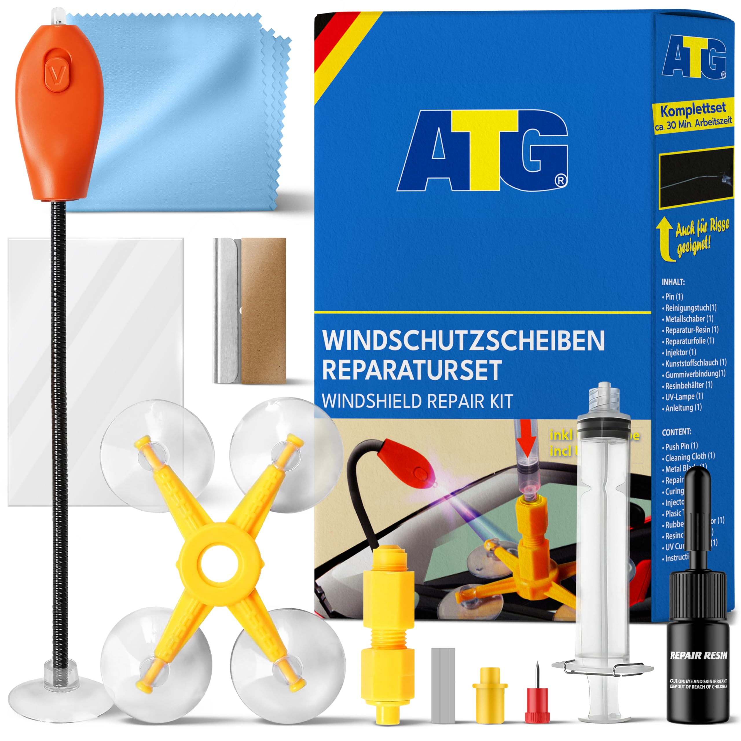 🚗 ATG® Steinschlag Reparaturset Windschutzscheibe mit UV-Lampe - Universelles Auto Glas Reparatur Set Angebot bei HelloDeals