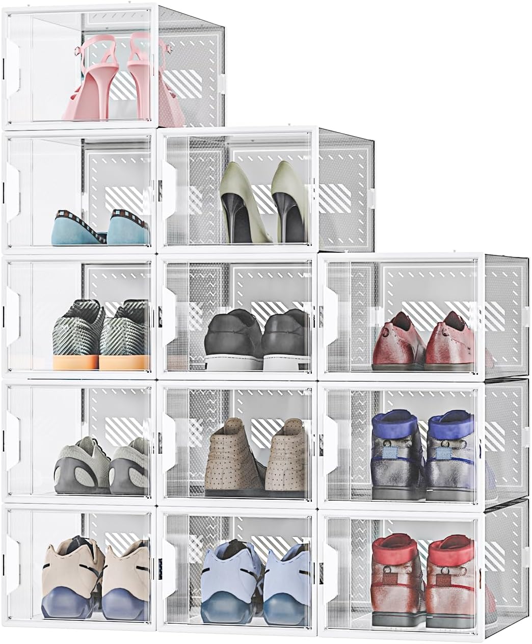 MYHMCT Schuhboxen, 12 Stück, durchsichtiger Kunststoff, stapelbar, für den Eingangsbereich, Schrankboden L Weiß 🥿👠 Angebot bei HelloDeals