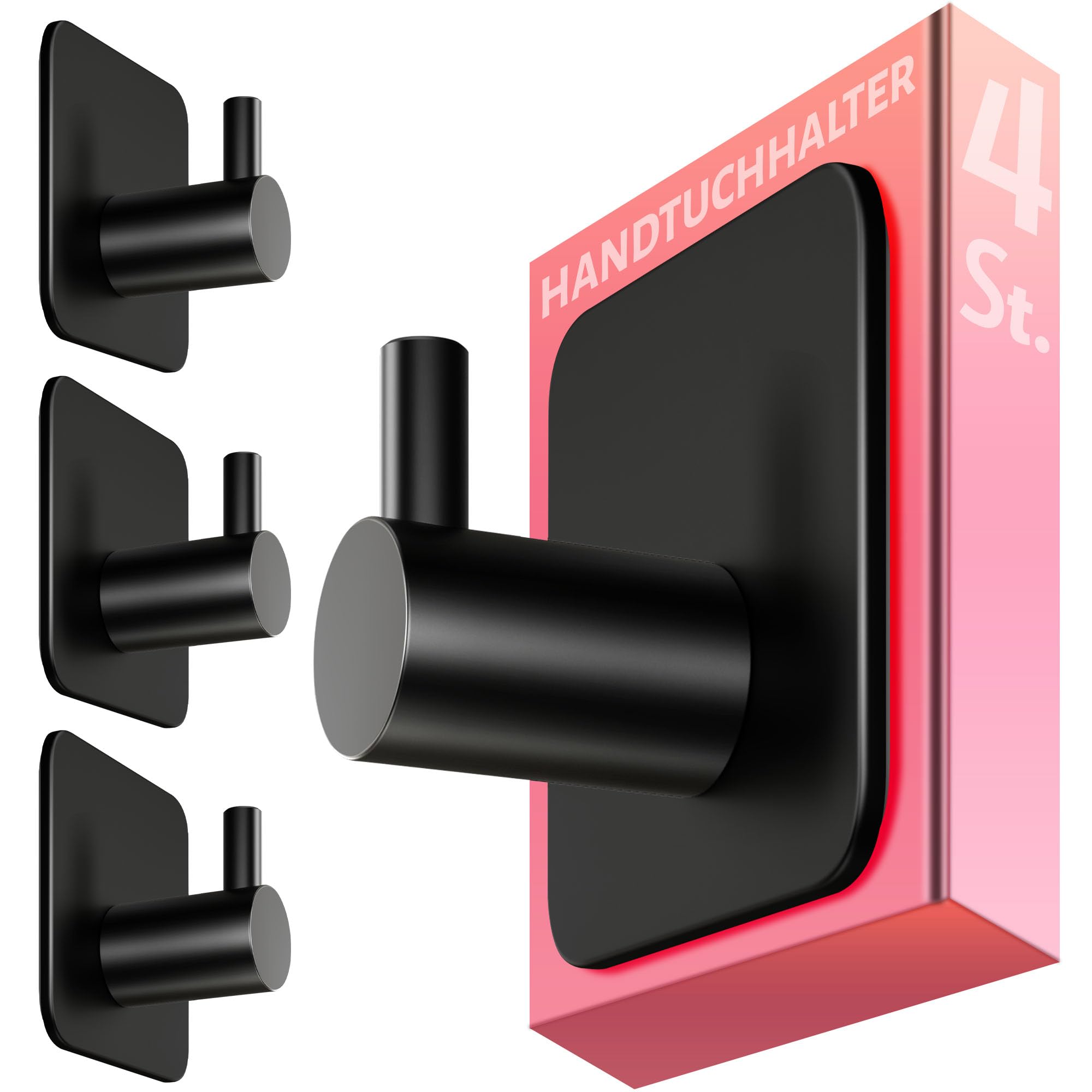 🌟 4smile Handtuchhalter ohne Bohren, 4er-Set in Schwarz - Edelstahl Badezimmer Handtuchhalter 🌟 Angebot bei HelloDeals