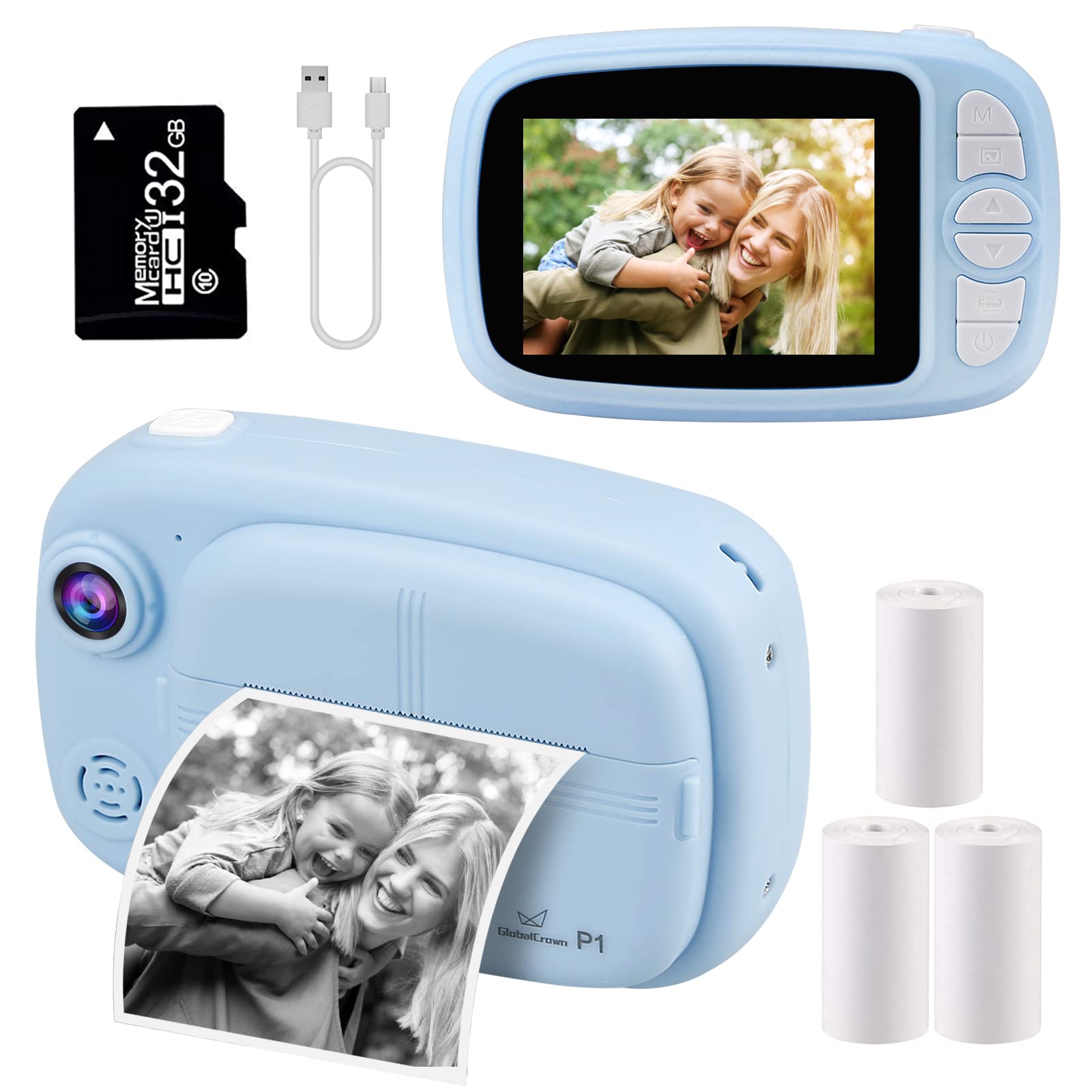 📸 GlobalCrown Sofortbildkamera Kinder,Digitalkamera kinderkamera fotoapparat Kamera Geschenke für 3-12 Jahre Jungen Mädchen (einschließlich 4 Rollen Druckpapier und 32GB Karte) Blau - Angebot Angebot bei HelloDeals