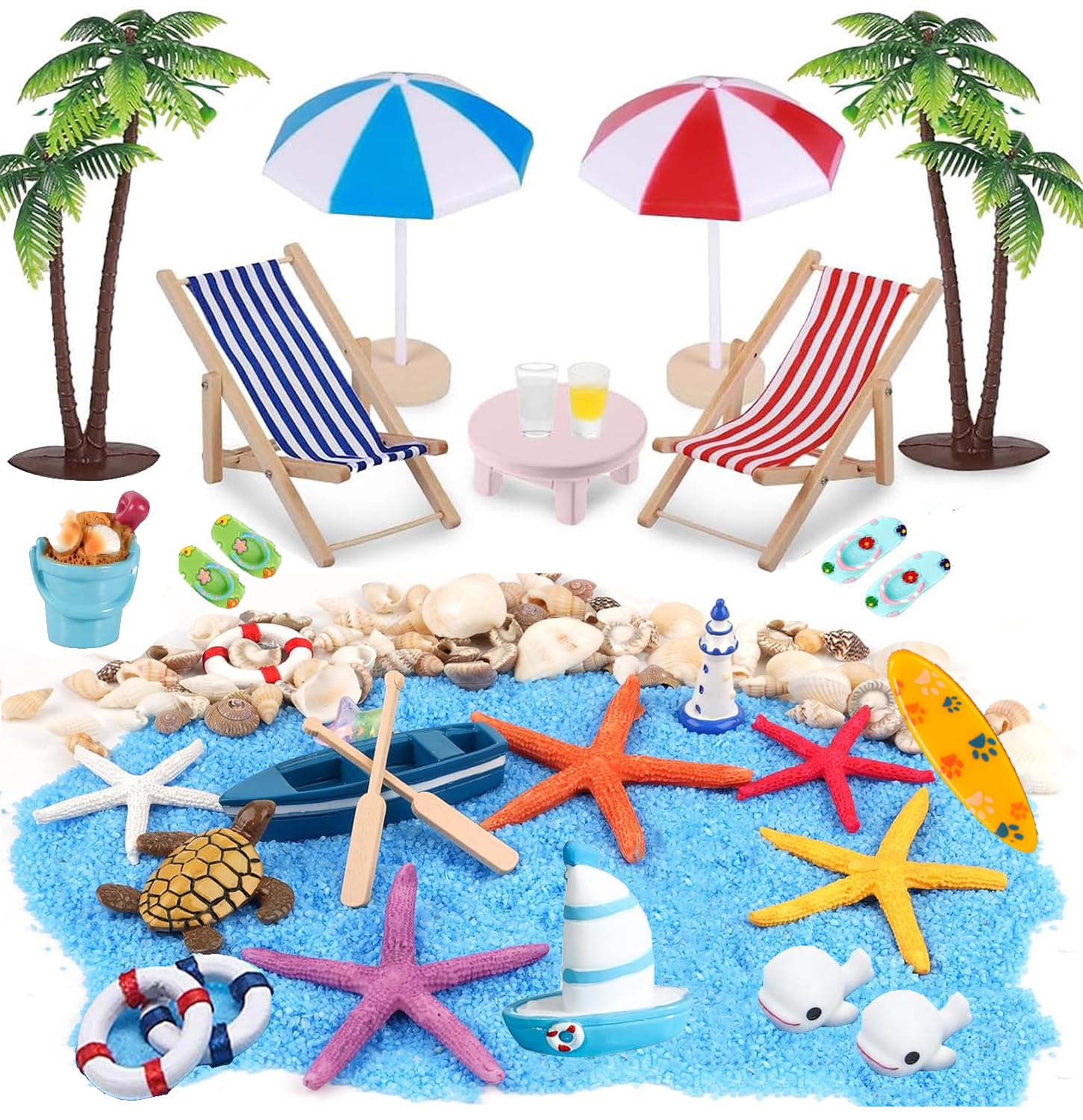 🏖️ EIKEJI 31 Stück Strand-Mikrolandschaft Miniliegestuhl Strandkorb Sonnenschirm Set 🌴 Angebot bei HelloDeals