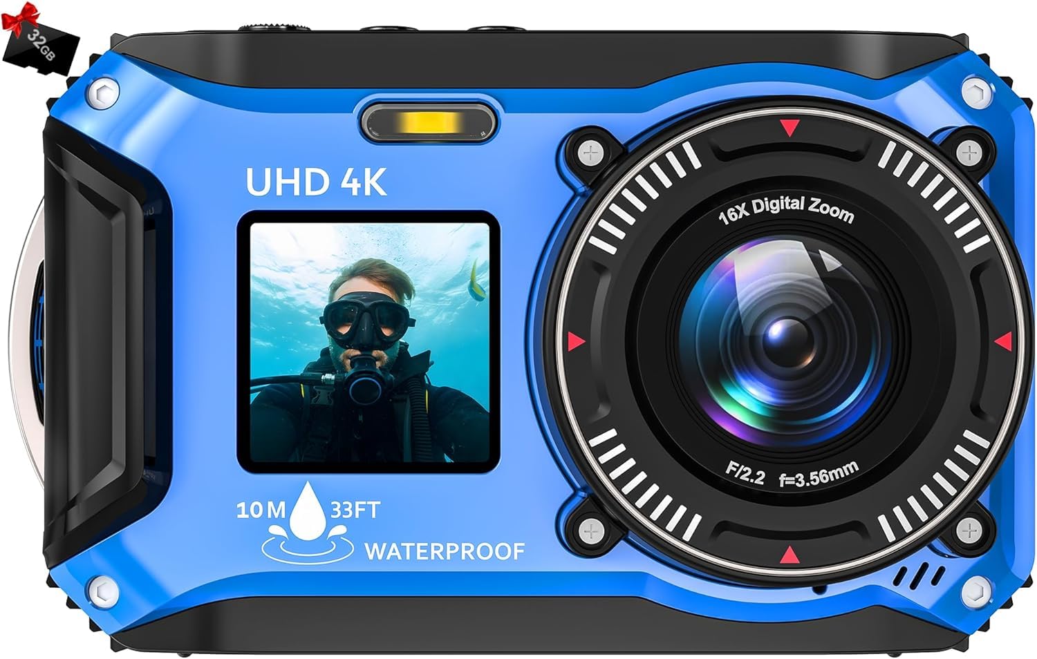 📸 Yixinxin 4K 64MP 33FT UHD Unterwasserkamera zum Schnorcheln - 32GB Karte inklusive! 🌊📷 Angebot bei HelloDeals