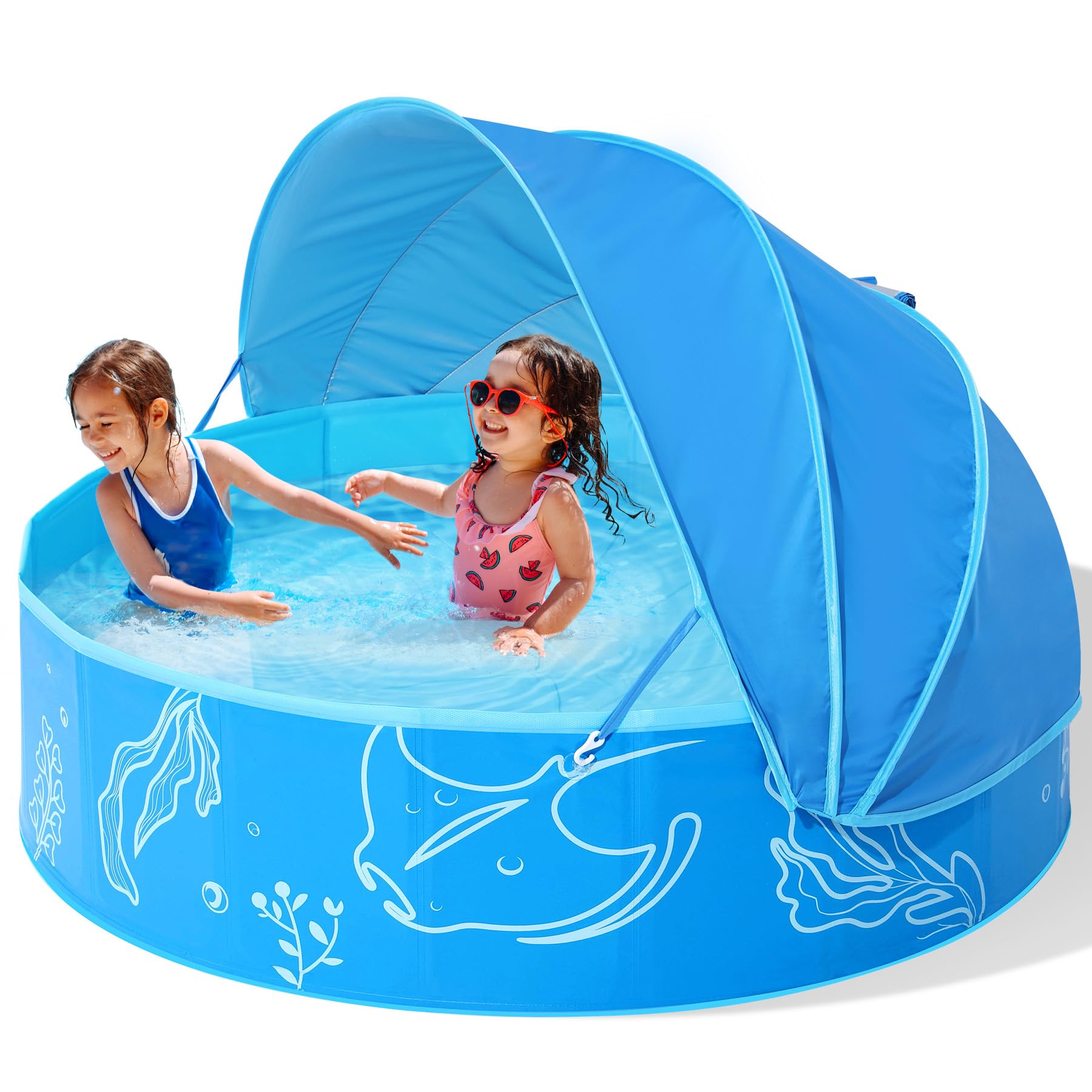 🌞 Hikiddy Schattiges Planschbecken für Kinder: 119,4 cm Pop-Up-Babypool mit Schatten 🌊 Angebot bei HelloDeals