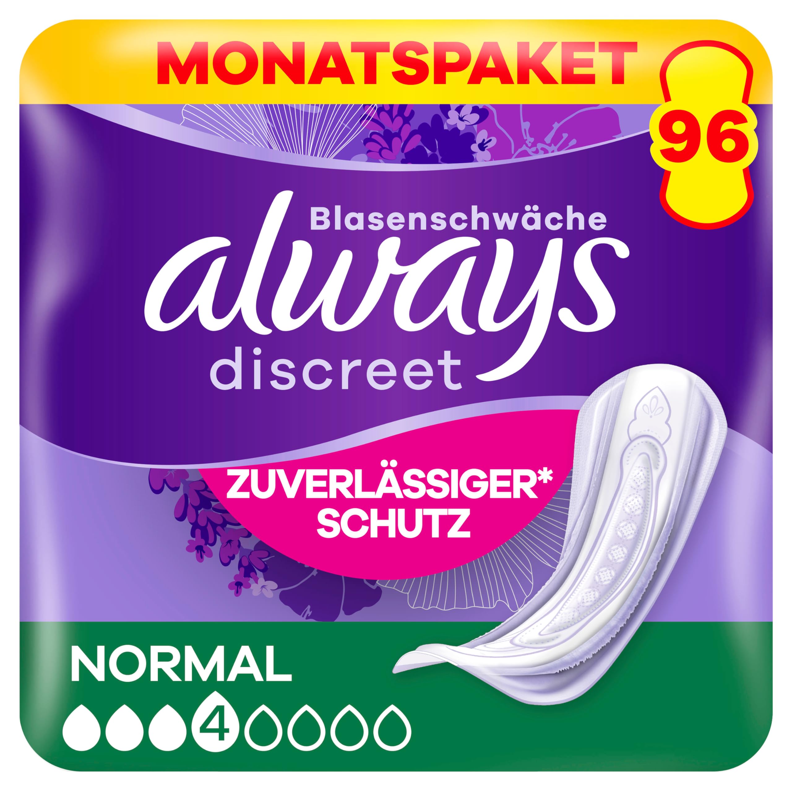 🌟 Mega Deal! Always Discreet Inkontinenzeinlagen Normal, 96 Binden (4 x 24 Stück) Angebot bei HelloDeals