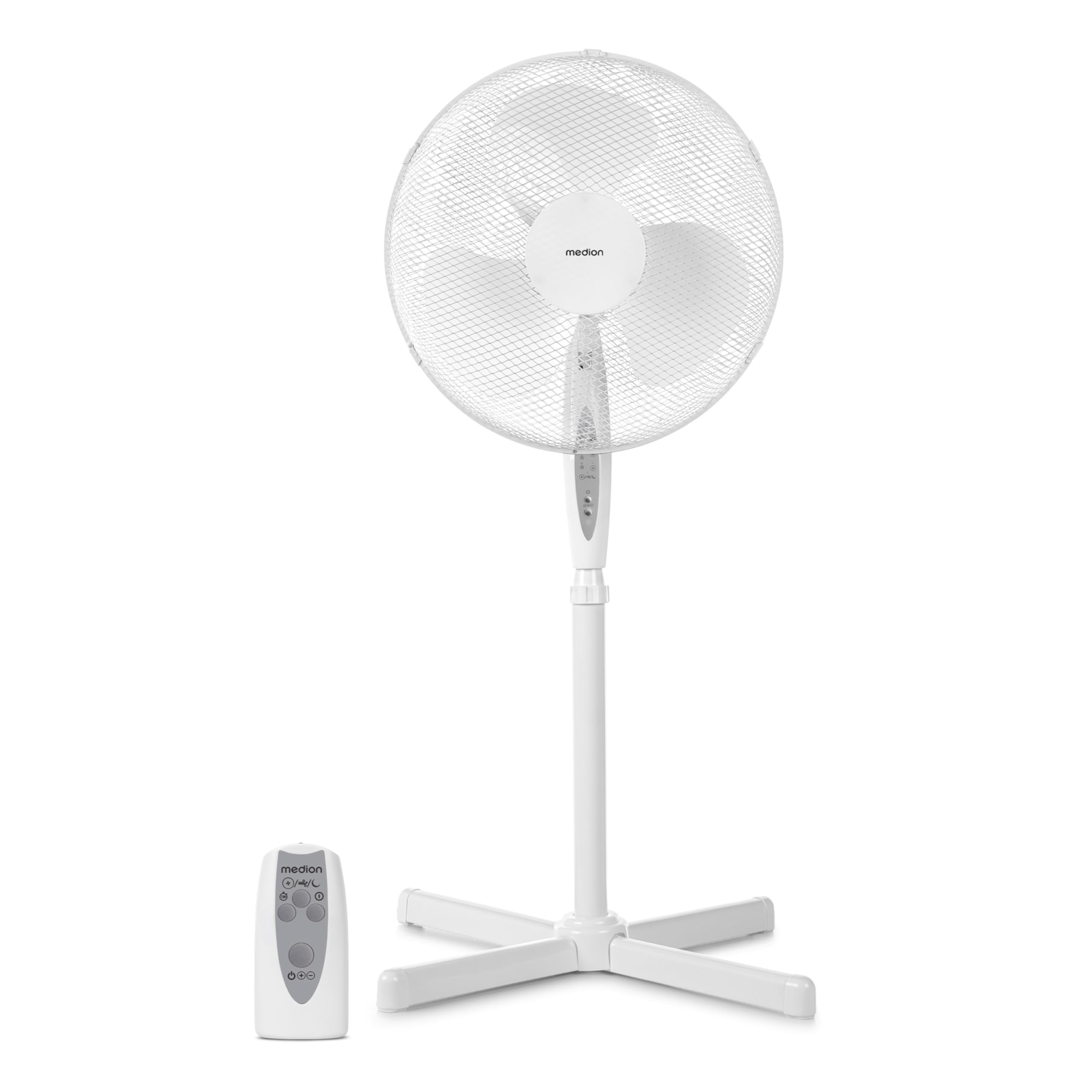 MEDION Standventilator mit Fernbedienung 🌀 45 Watt Leistung 🌬️ Schwenkfunktion 🔄 weiß MD18795 Angebot bei HelloDeals