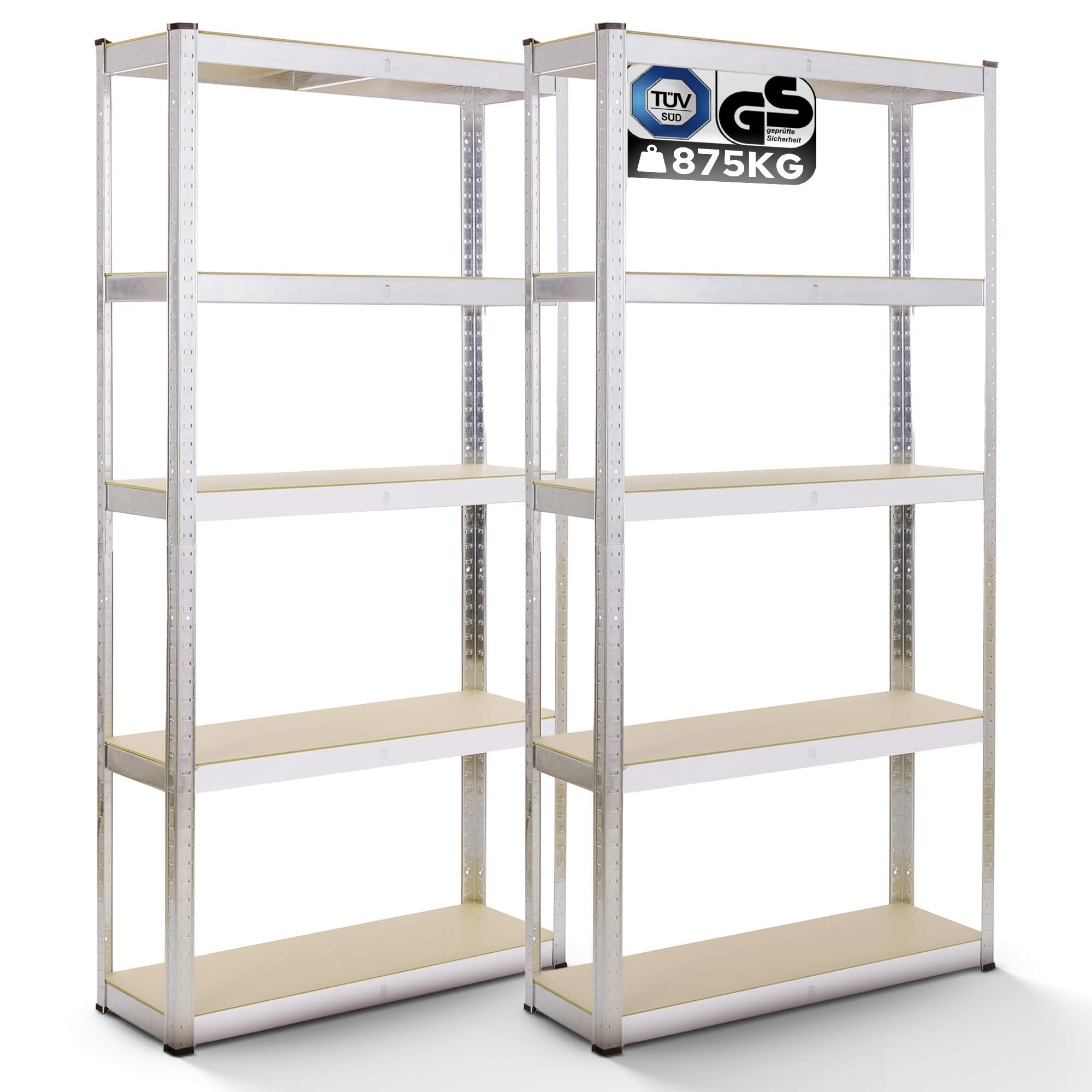 Arebos 2er Set Schwerlastregal 180 x 90 x 40 🛠️ | 875kg Tragkraft | 0,63 mm | 5 verstellbare MDF-Platten Regal Lagerregal Kellerregal Steckregal Werkstattregal verzinkt Silber Angebot bei HelloDeals