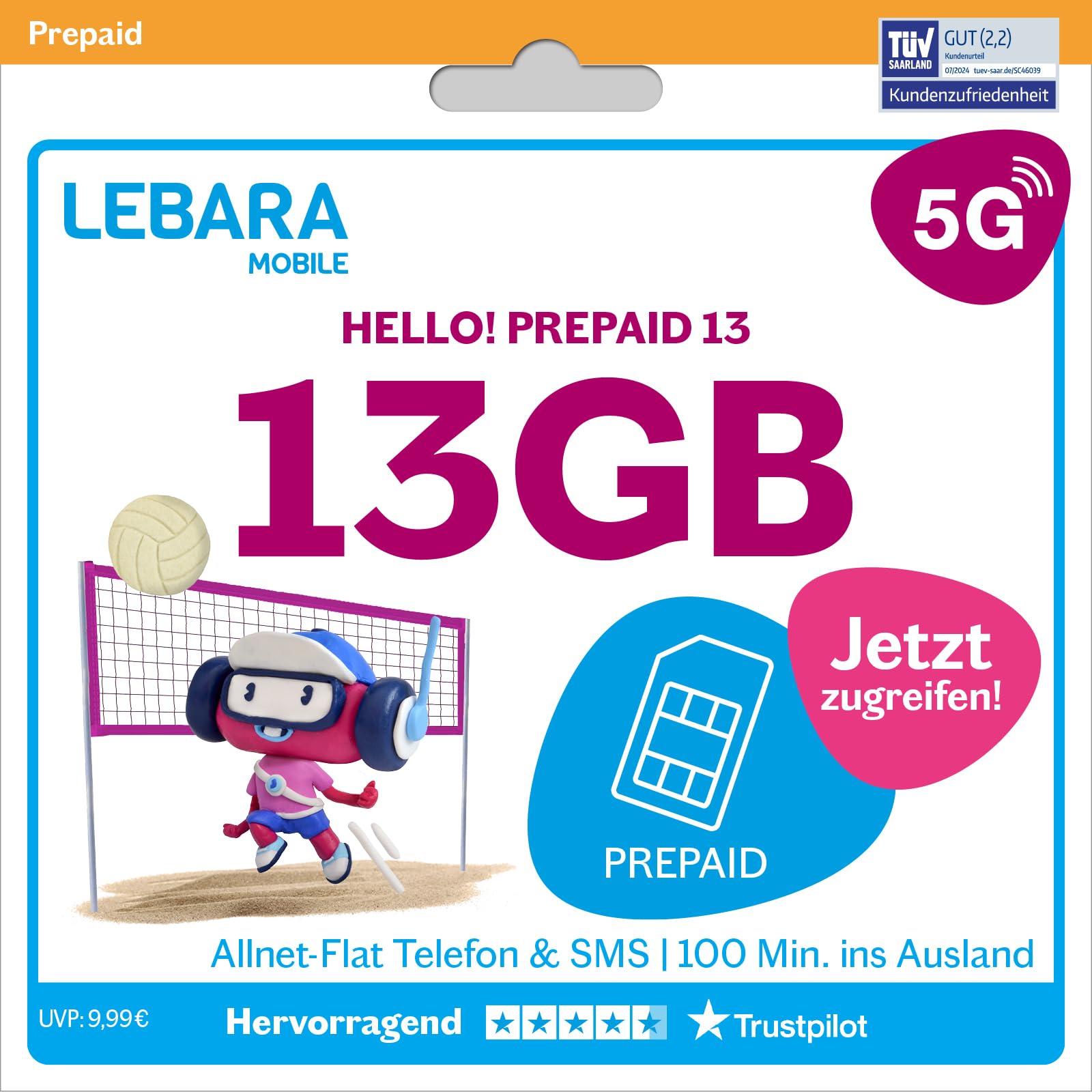 📱 LEBARA Prepaid SIM-Karte mit Hello! 13 Prepaid Tarif 🌟 Angebot bei HelloDeals