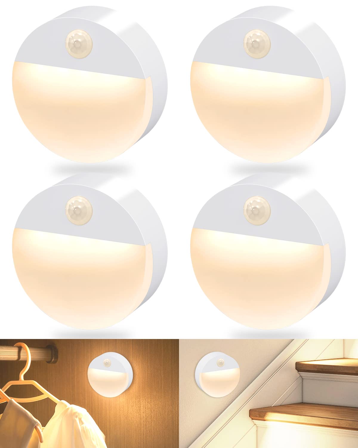 🌙✨ FLOWood Nachtlicht mit Bewegungsmelder, 4 Stück Treppenbeleuchtung LED 🚶‍♂️💡 Angebot bei HelloDeals