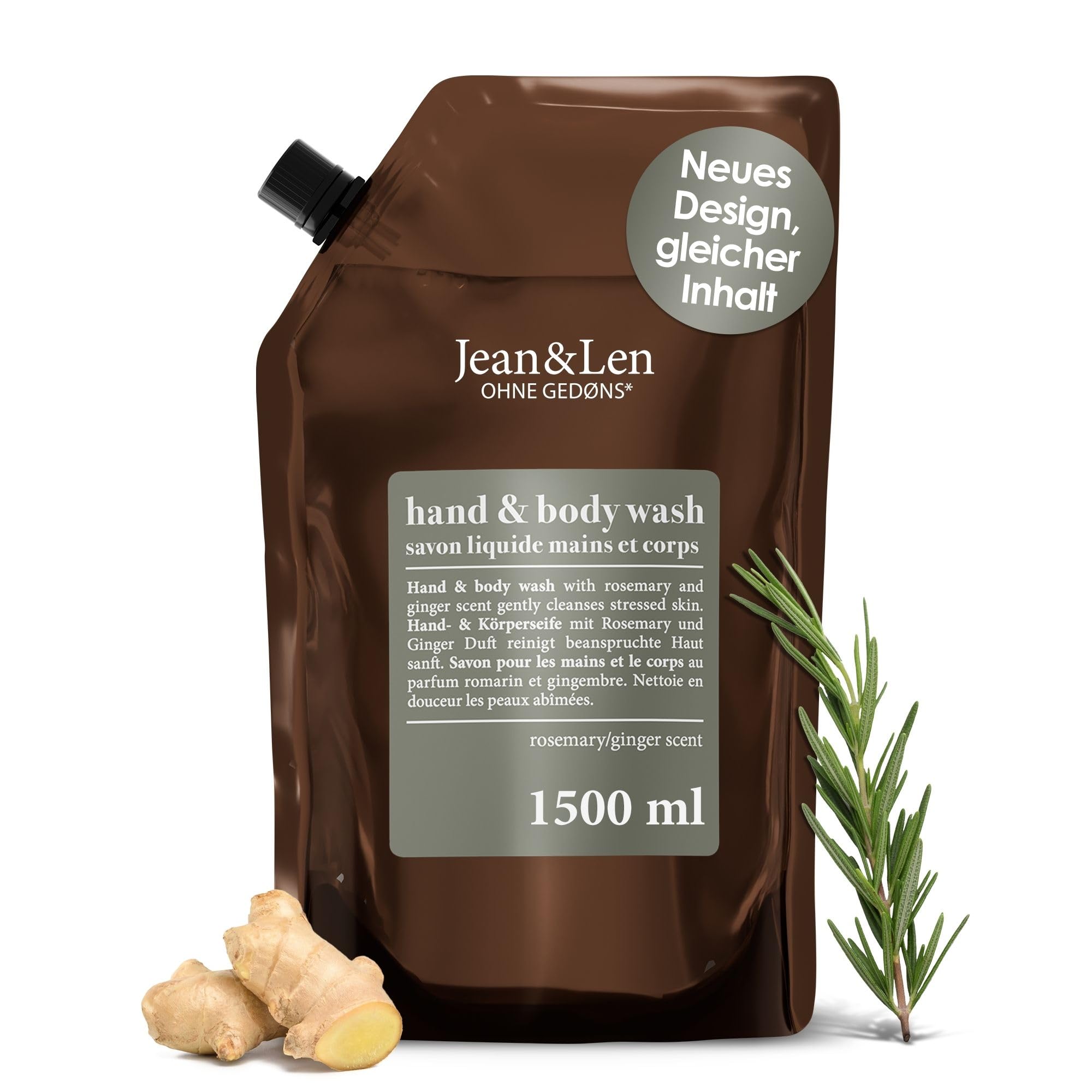Jean & Len Hand & Body Wash Rosemary und Ginger im Nachfüllbeutel - 1,5L Angebot 🌿 Angebot bei HelloDeals
