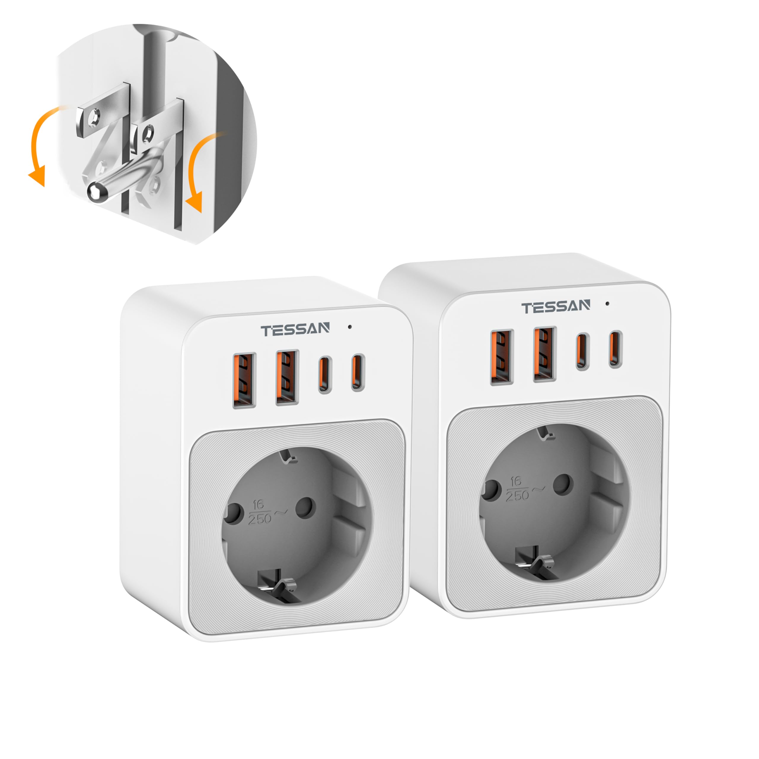 🔌🔋 TESSAN 2 Stück Klappbarer USA Adapter Steckdose 5-in-1 mit USB - Reisestecker Typ B EU to US Angebot bei HelloDeals