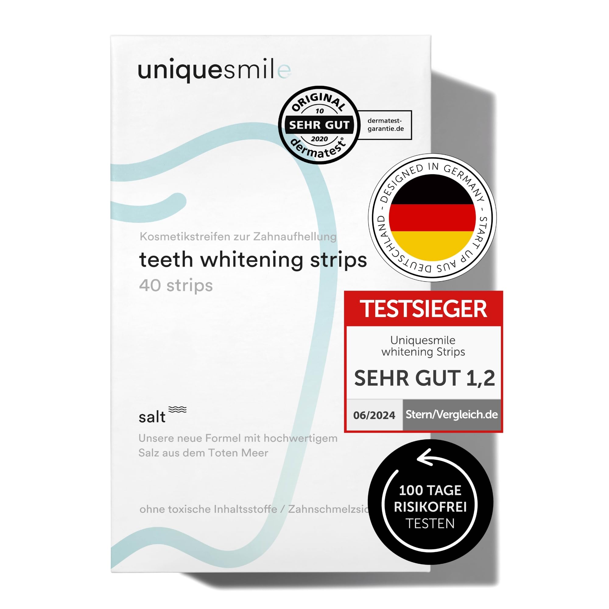 Uniquesmile Zahnaufhellung Whitening Strips - Testsieger 2024 - 100 Tage risikofrei testen Angebot bei HelloDeals