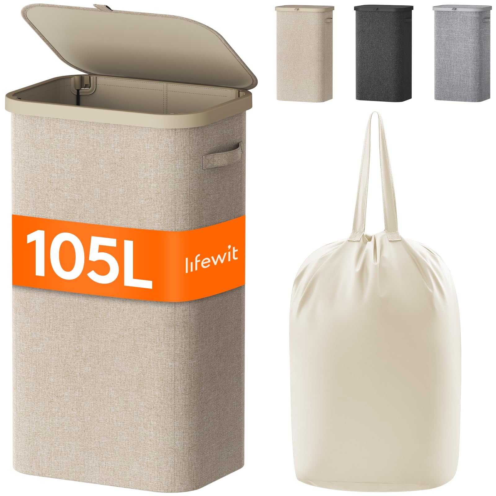 🧺 Lifewit 105L Wäschekorb mit Deckel - Großes Fassungsvermögen und langlebig 🧼 Angebot bei HelloDeals
