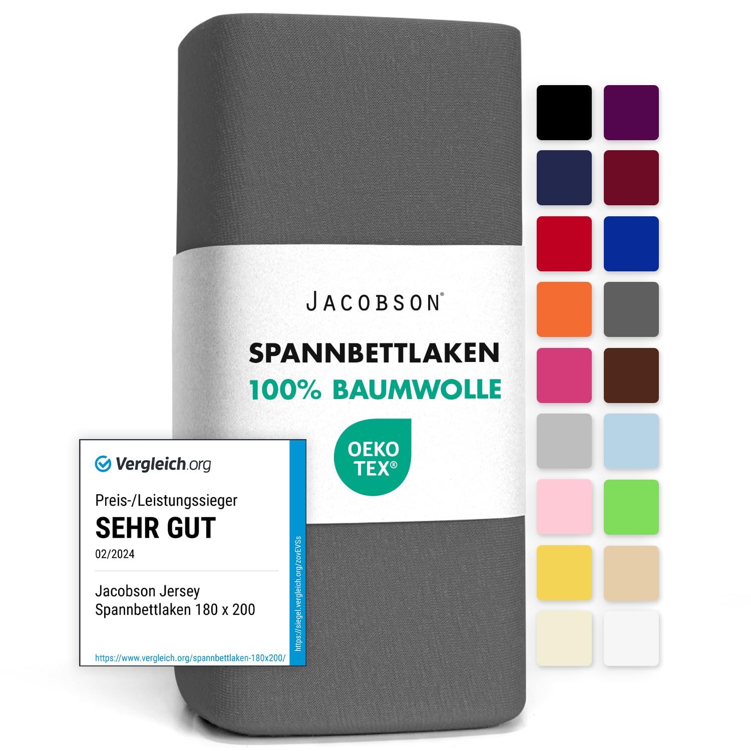 🌟 Jacobson Jersey Spannbettlaken Anthrazit (180x200-200x200 cm) - Angebot! Angebot bei HelloDeals