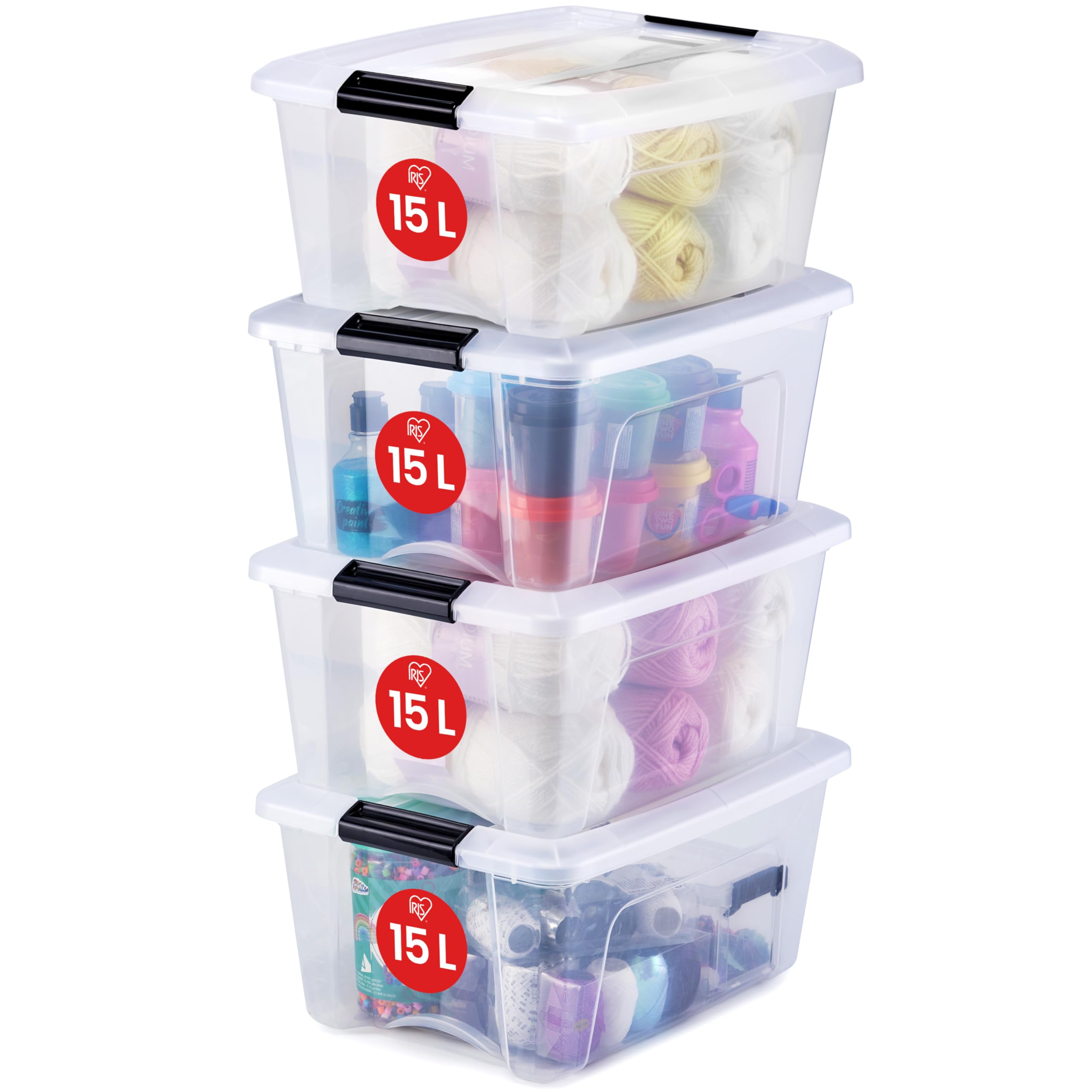 📦🔒 Iris Ohyama Aufbewahrungsboxen 15L, 4er-Set - Transparent & Stapelbar Angebot bei HelloDeals