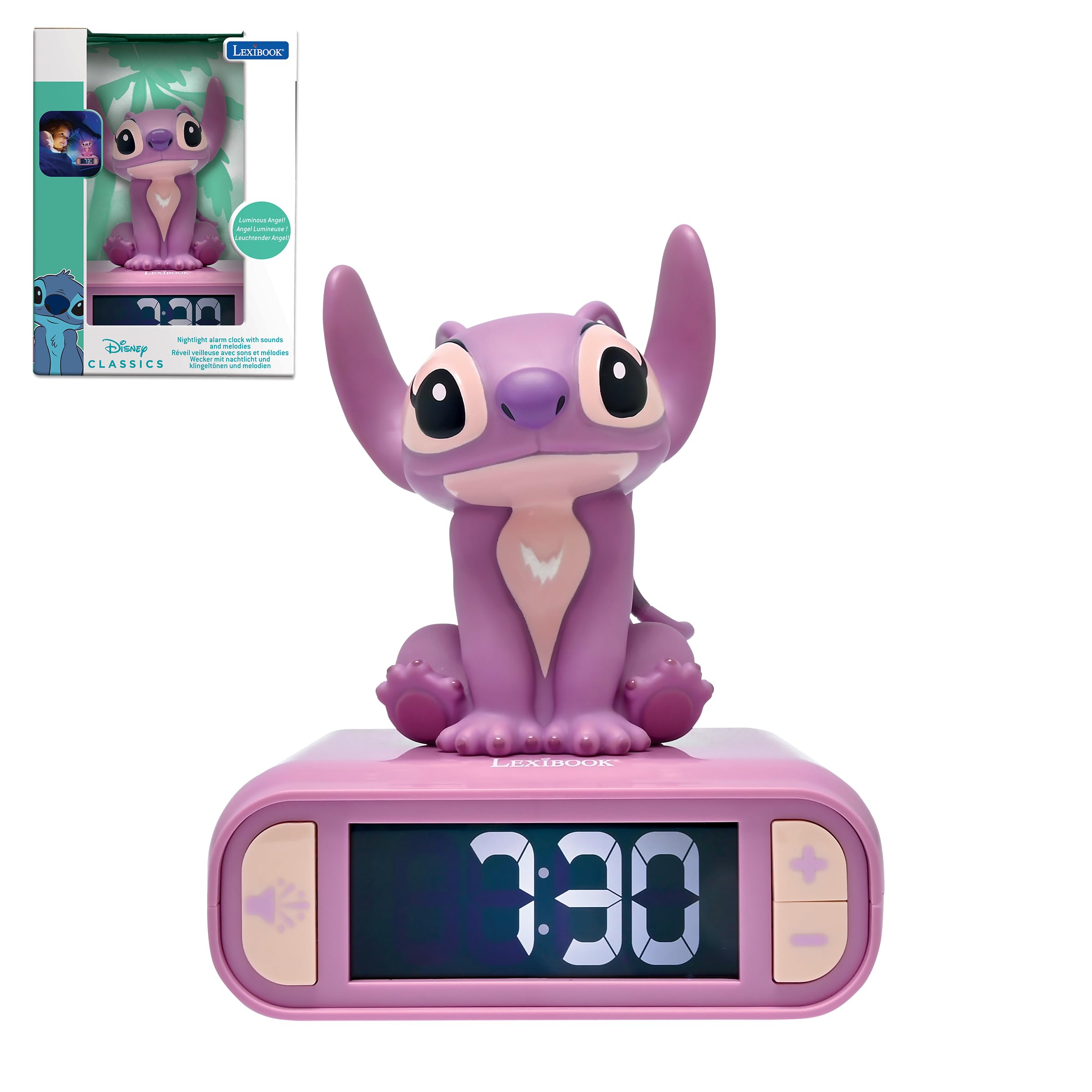 Lexibook Disney Stitch Angel Nachtlicht-Wecker 🌟 Schlummerfunktion und stitch-inspirierte Töne 🌙 Angebot bei HelloDeals