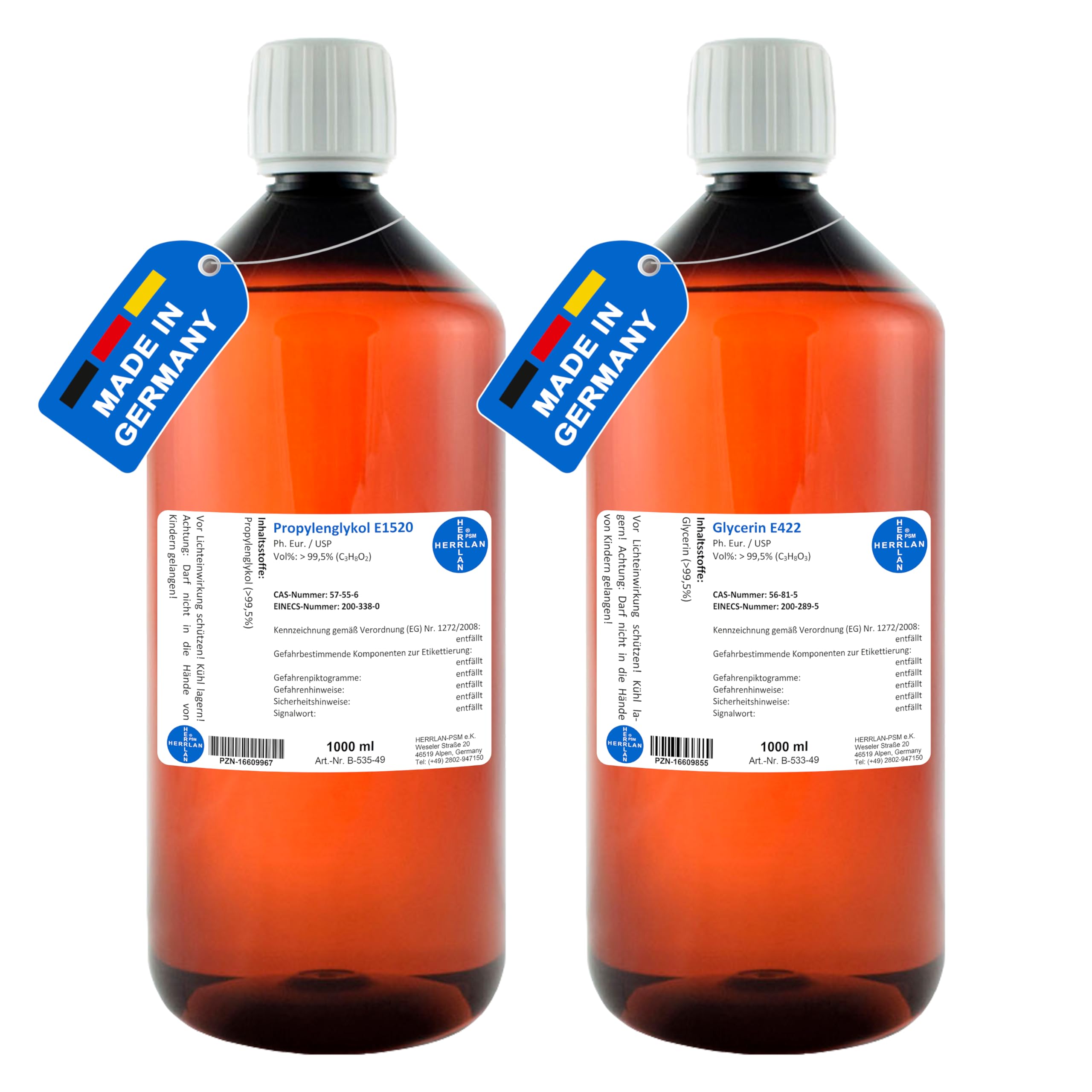 HERRLAN® Glycerin 99,5% + Propylenglykol 99,5% Set - 2 x 1000 ml Kosmetik-Rohstoffe in Pharmaqualität 🌿🧴 Angebot bei HelloDeals