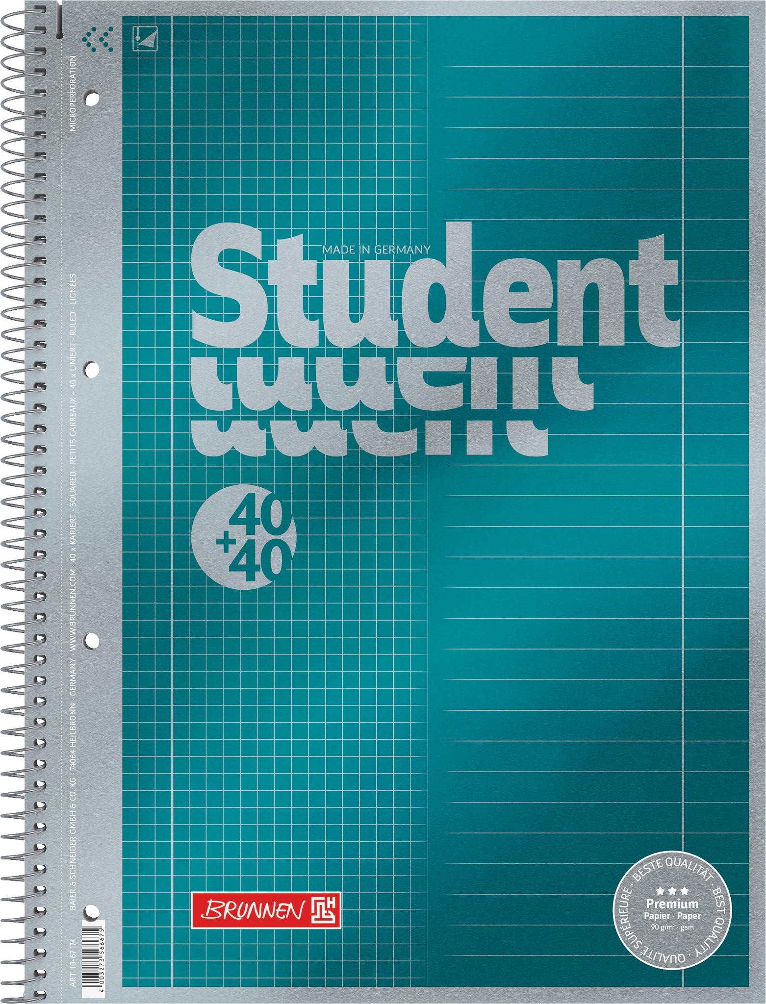 📚 BRUNNEN Collegeblock Premium Student „DUO“ | A4, kariert/liniert, 80 Blatt, petrol 📘 Angebot bei HelloDeals