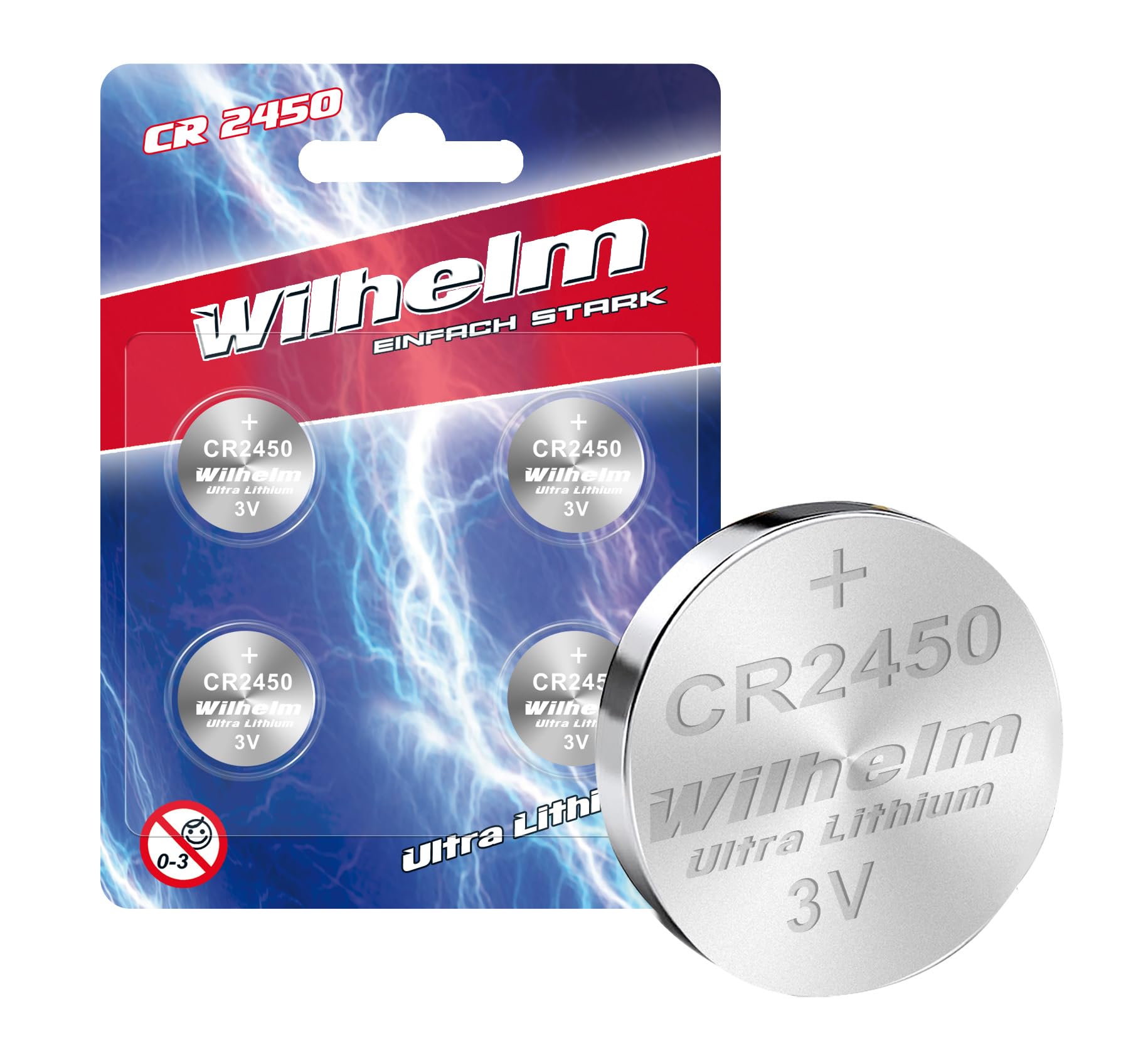 Angebot: 4 x CR2450 WILHELM Lithium Knopfzelle 3V 600mAh ø24,5x5,0mm Batterie DL 2450 CR 2450 4 Batterien Angebot bei HelloDeals