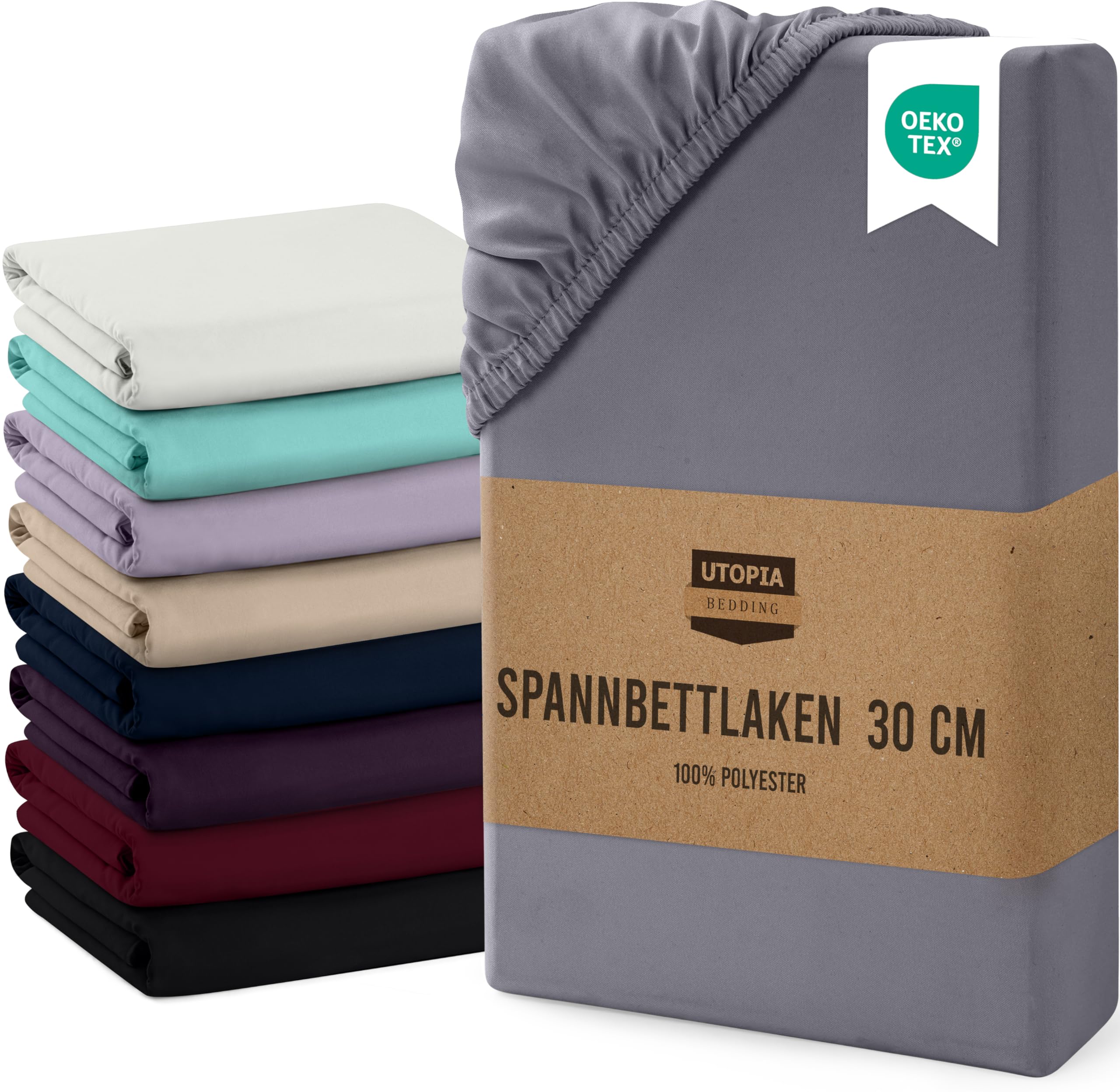 Utopia Bedding - Spannbettlaken 180x200cm Bis 30 cm - Grau ⭐ - Gebürstete Mikrofaser Spannbetttuch - Oeko Tex Standard 100 180 x 200 x 30 cm Grau Angebot bei HelloDeals