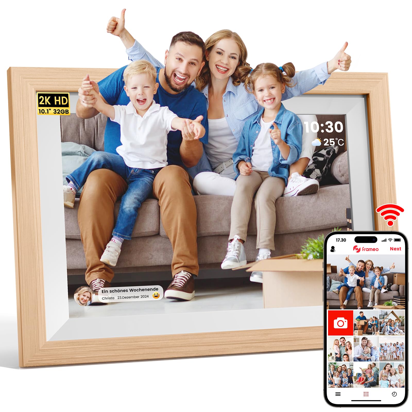 2K HD Digitaler Bilderrahmen WLAN, 10,1 Zoll 32 GB LED Auto-Rotat Digital Frame mit IPS-Touchscreen & Kalender Wetter Angebot bei HelloDeals