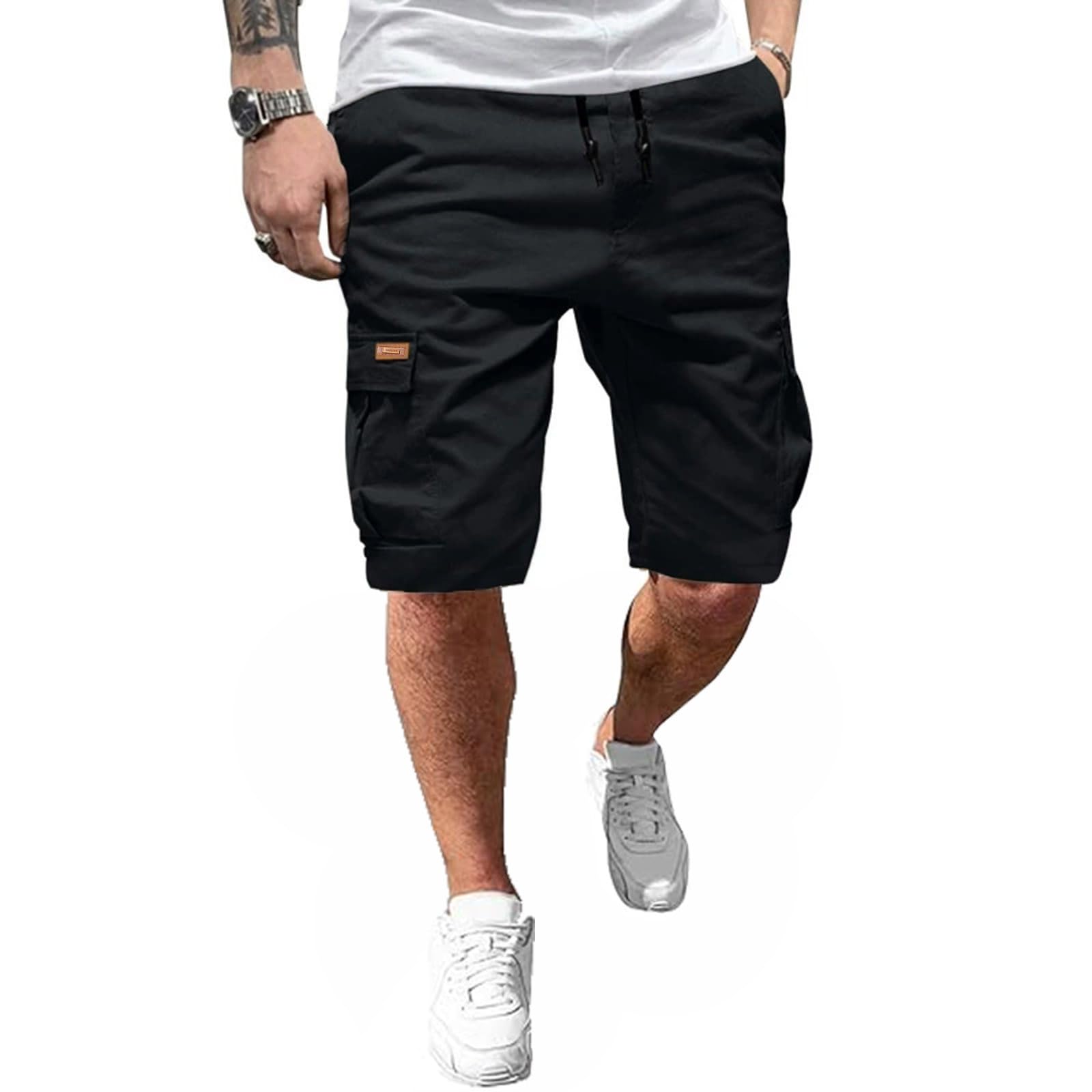 Ougelebo Kurze Herren Cargo Shorts 🩳 Schwarz | 6 praktische Taschen Angebot bei HelloDeals