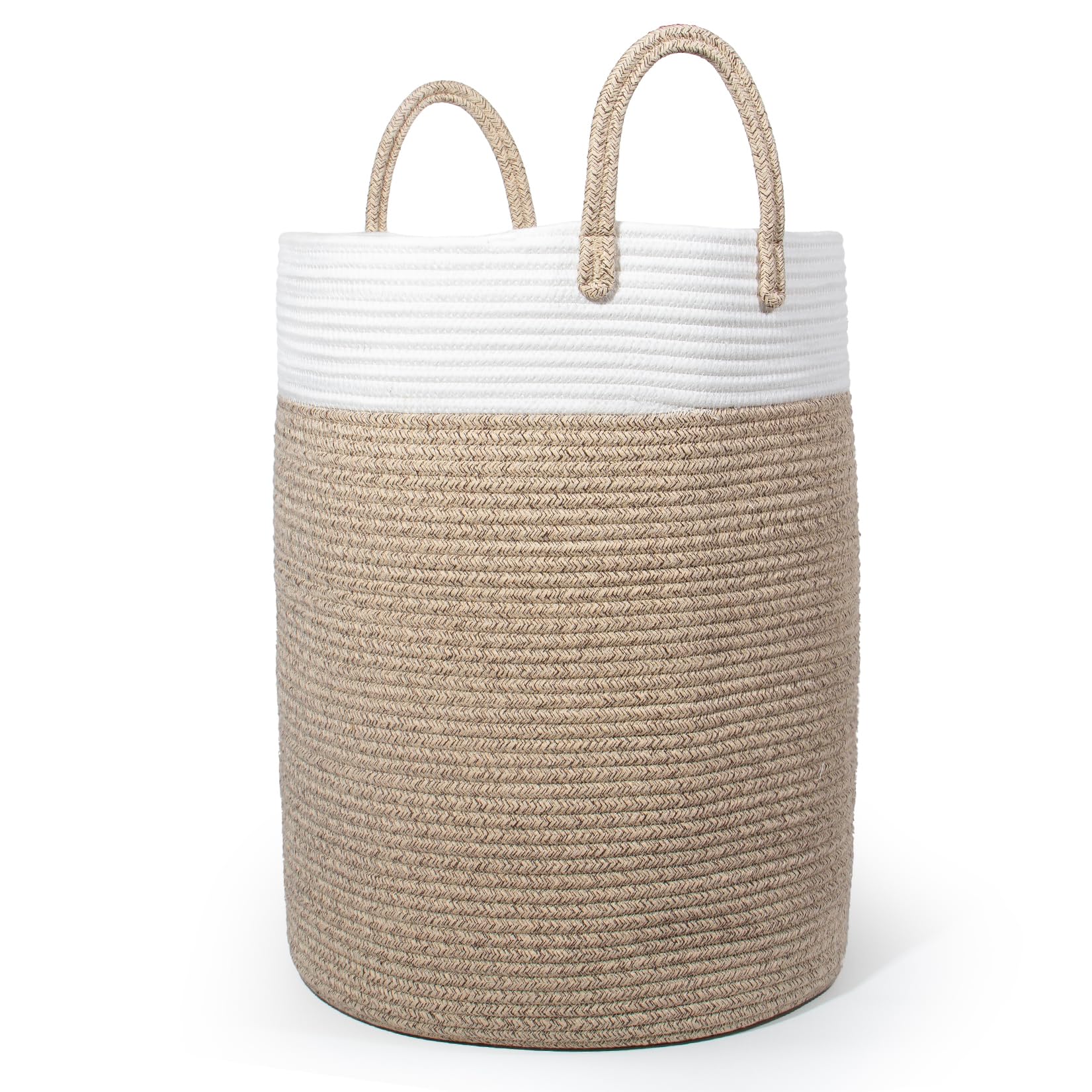 🌟 SYLANDO Wäschekorb mit Henkel, Spielzeug Aufbewahrung, Aufbewahrungsbox Geflochten, Wäschesammler Groß, Aufbewahrungskorb Kinderzimmer (Braun&Weiß, D 38 x H 50 CM) Braun&Weiß D 38 x H 50 CM 🌟 Angebot bei HelloDeals